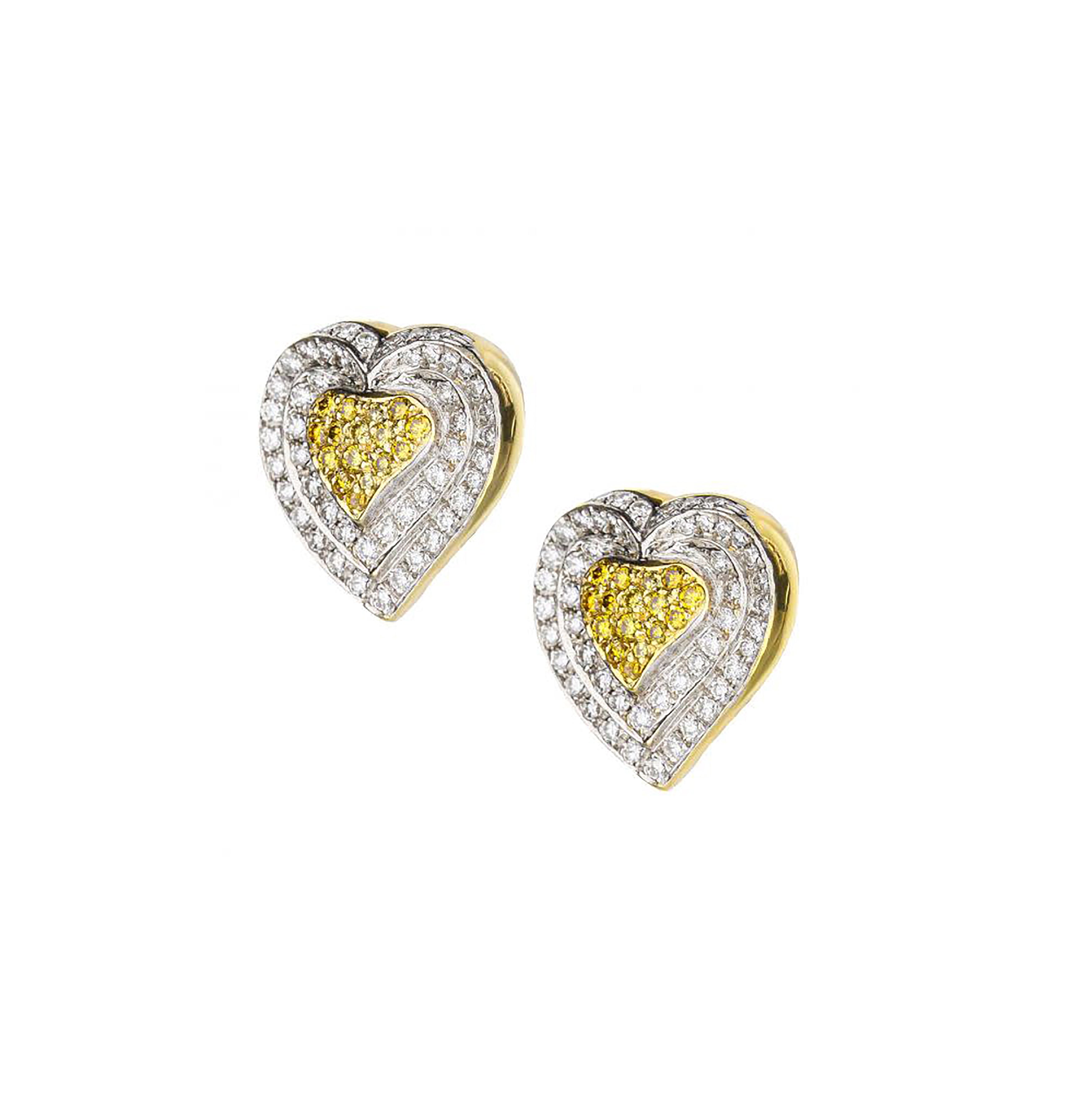 18K Yellow & White Gold Yellow & White Diamond Heart Earrings