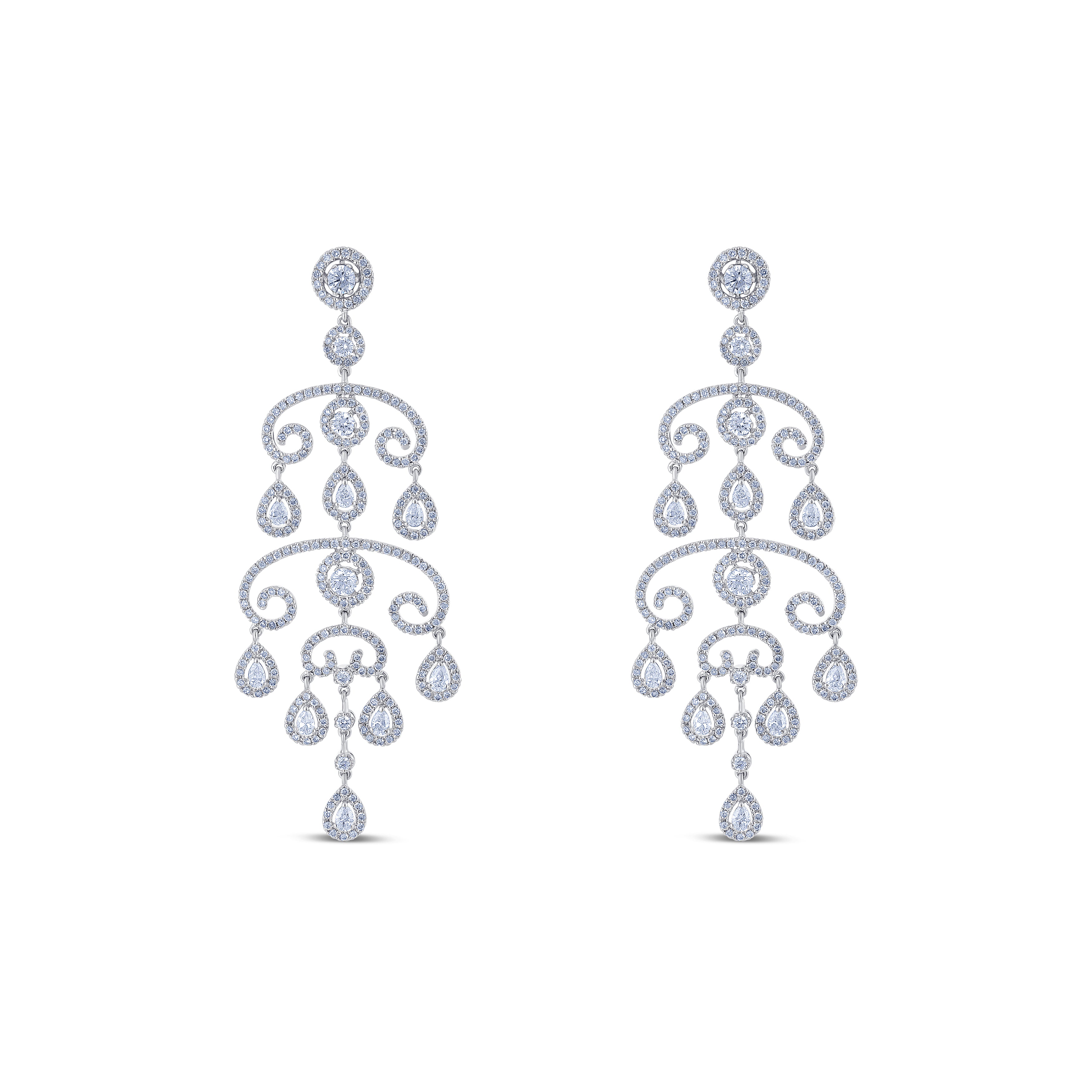 18K White Gold Long Pear-Drop Chandelier Earrings