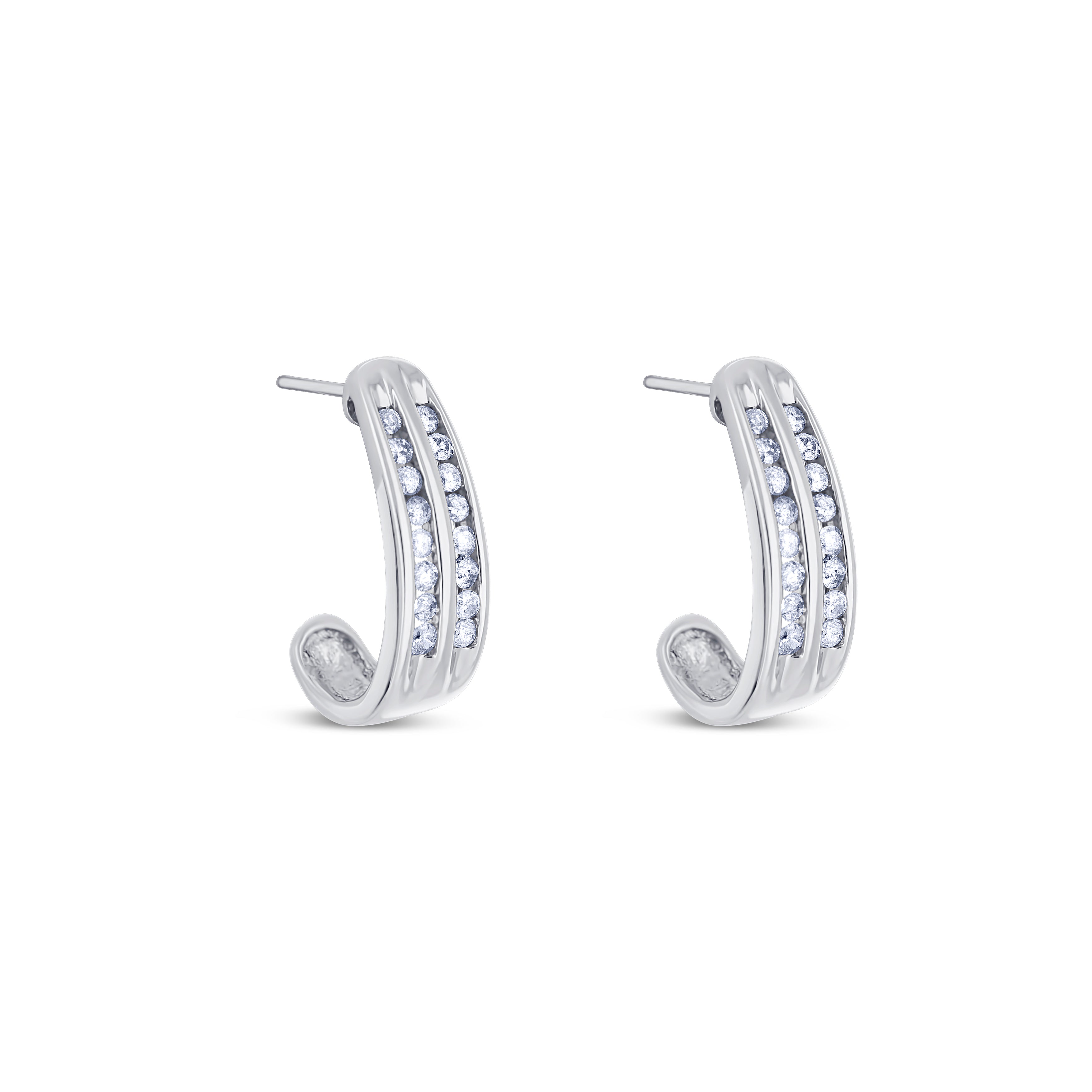 Double Channel Half Hoops With Diamonds