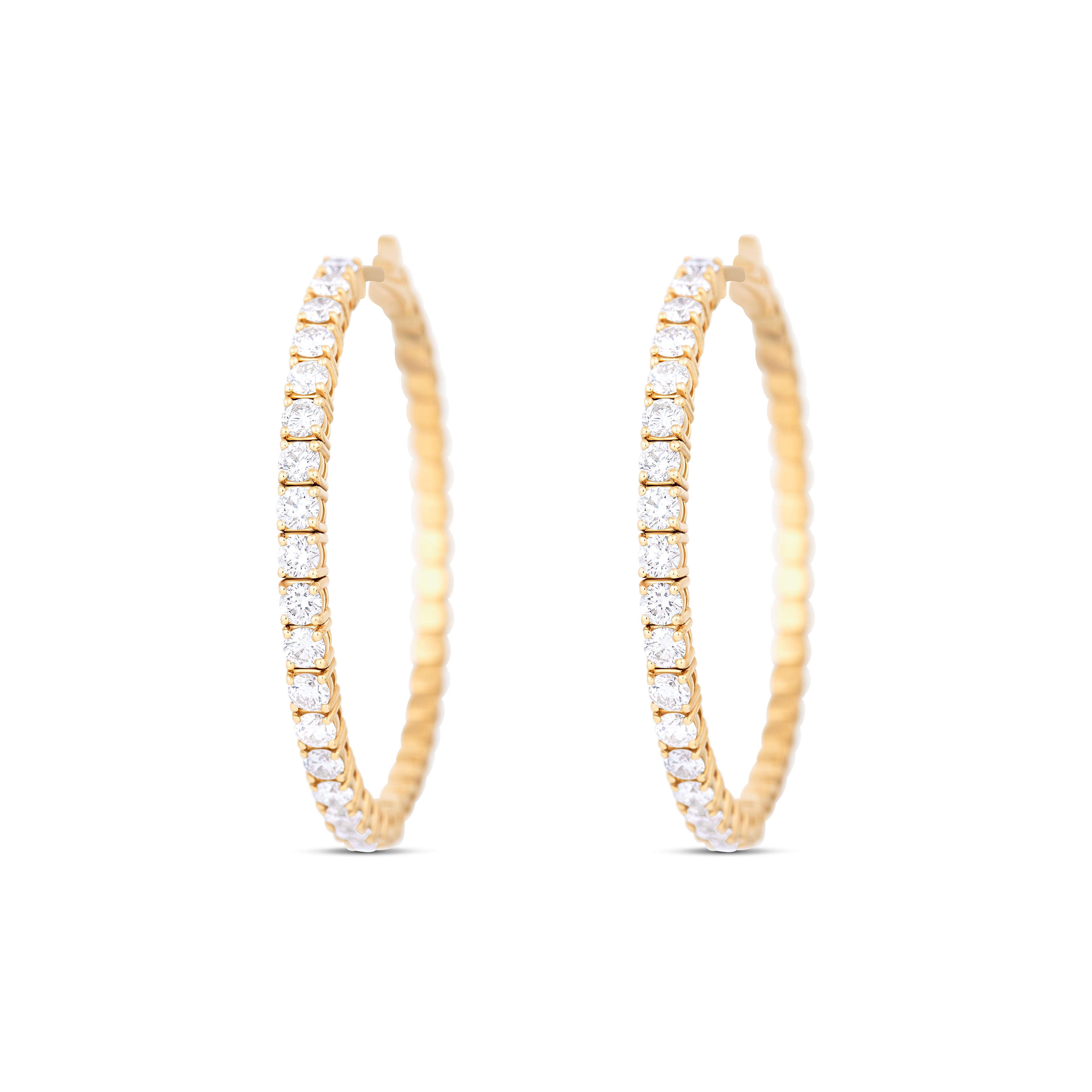 14K Yellow Gold Diamond Hoops