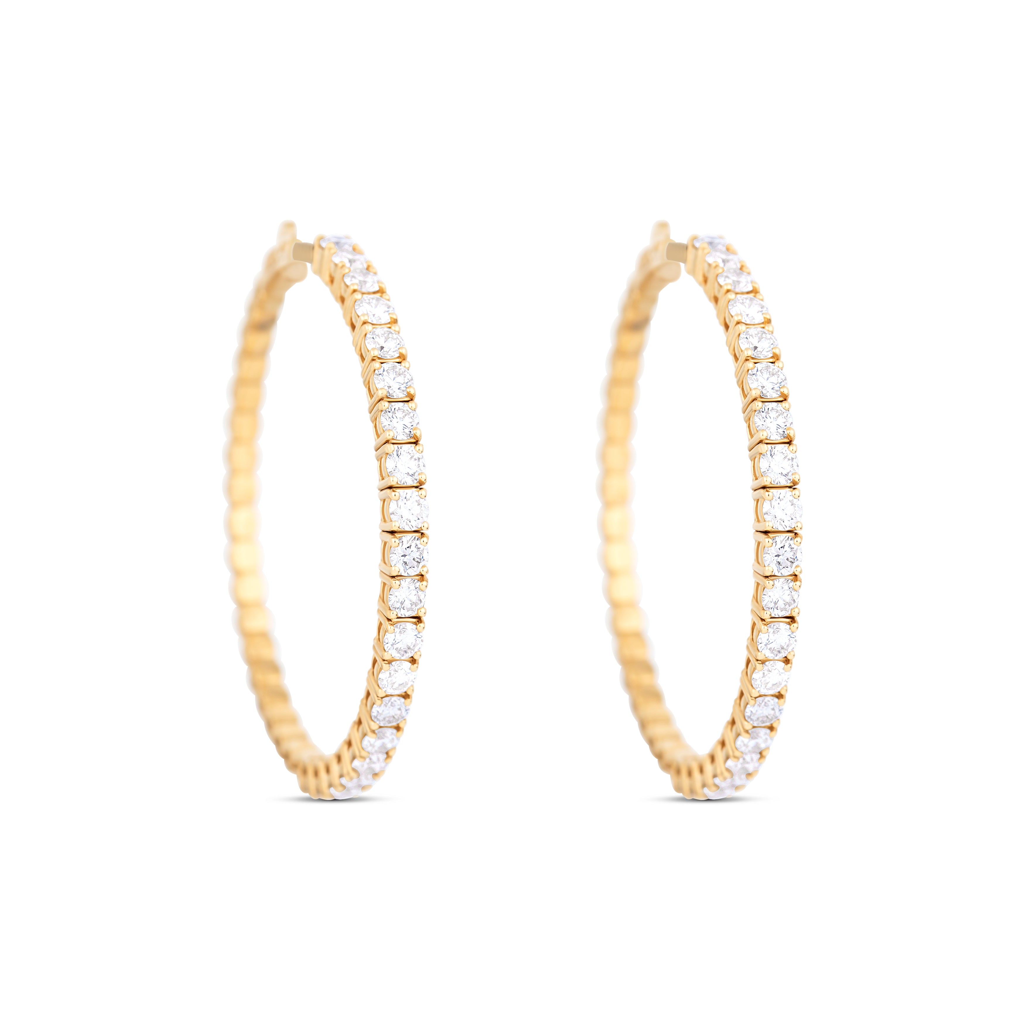 14K Yellow Gold Diamond Hoops
