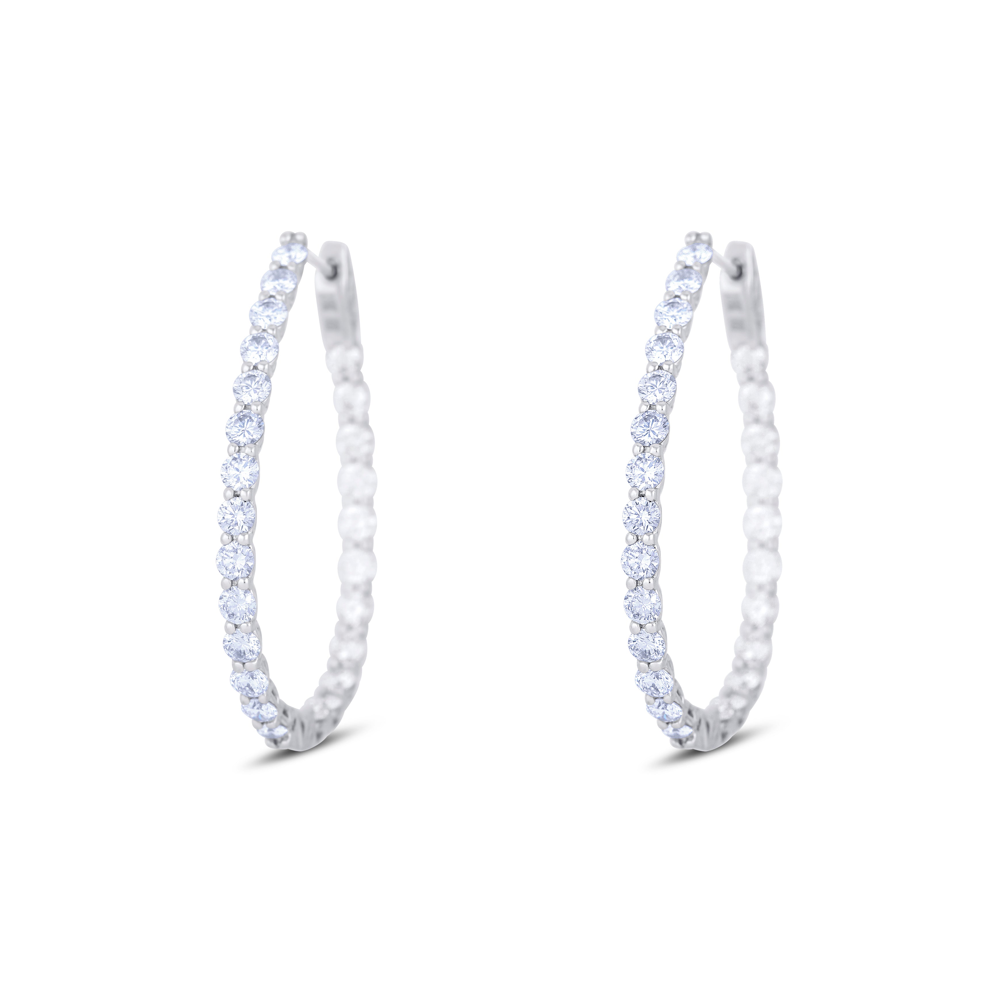 18K White Gold Mutual Prong Set Pear Shaped Hoop Earrings