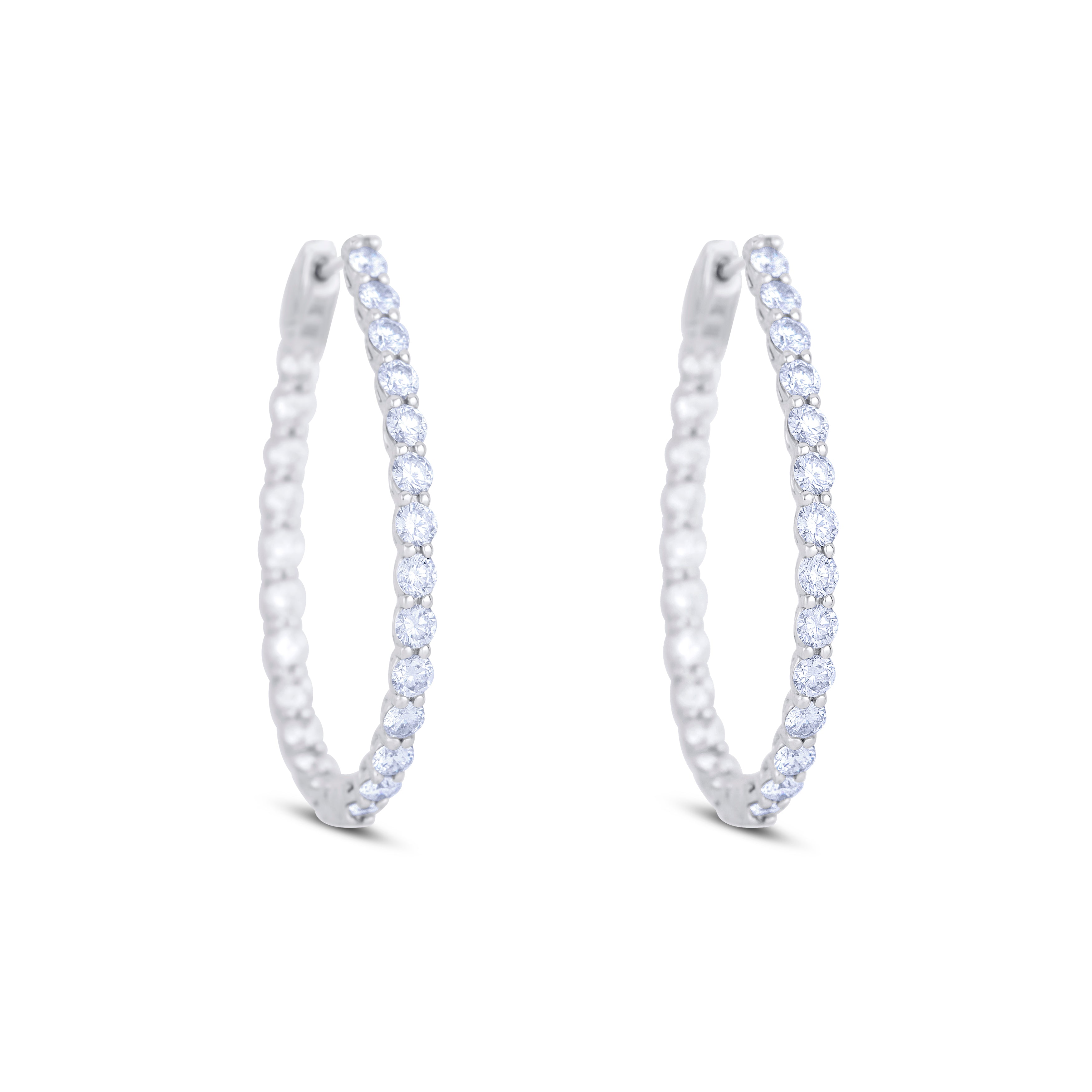 18K White Gold Mutual Prong Set Pear Shaped Hoop Earrings