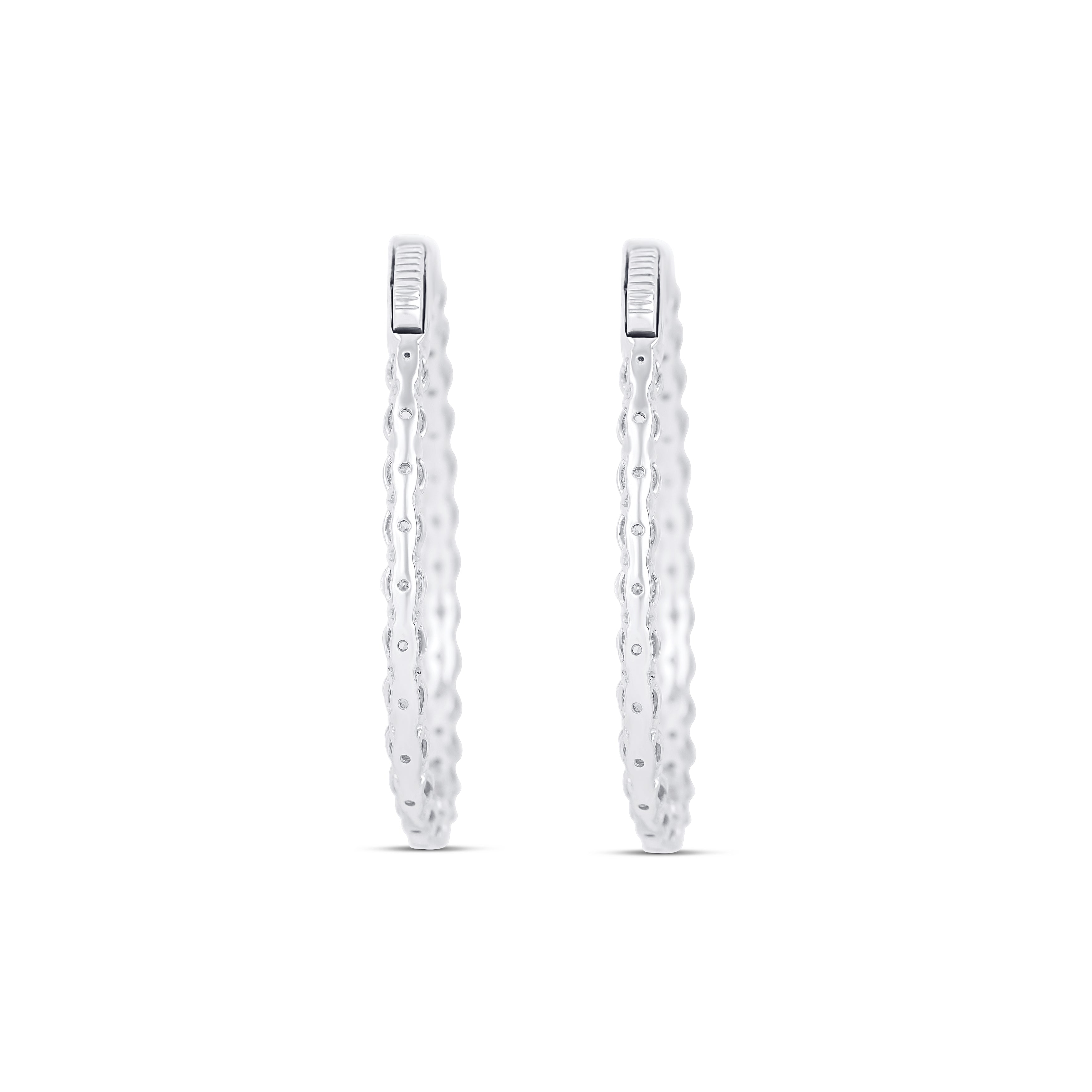 18K White Gold Mutual Prong Set Pear Shaped Hoop Earrings