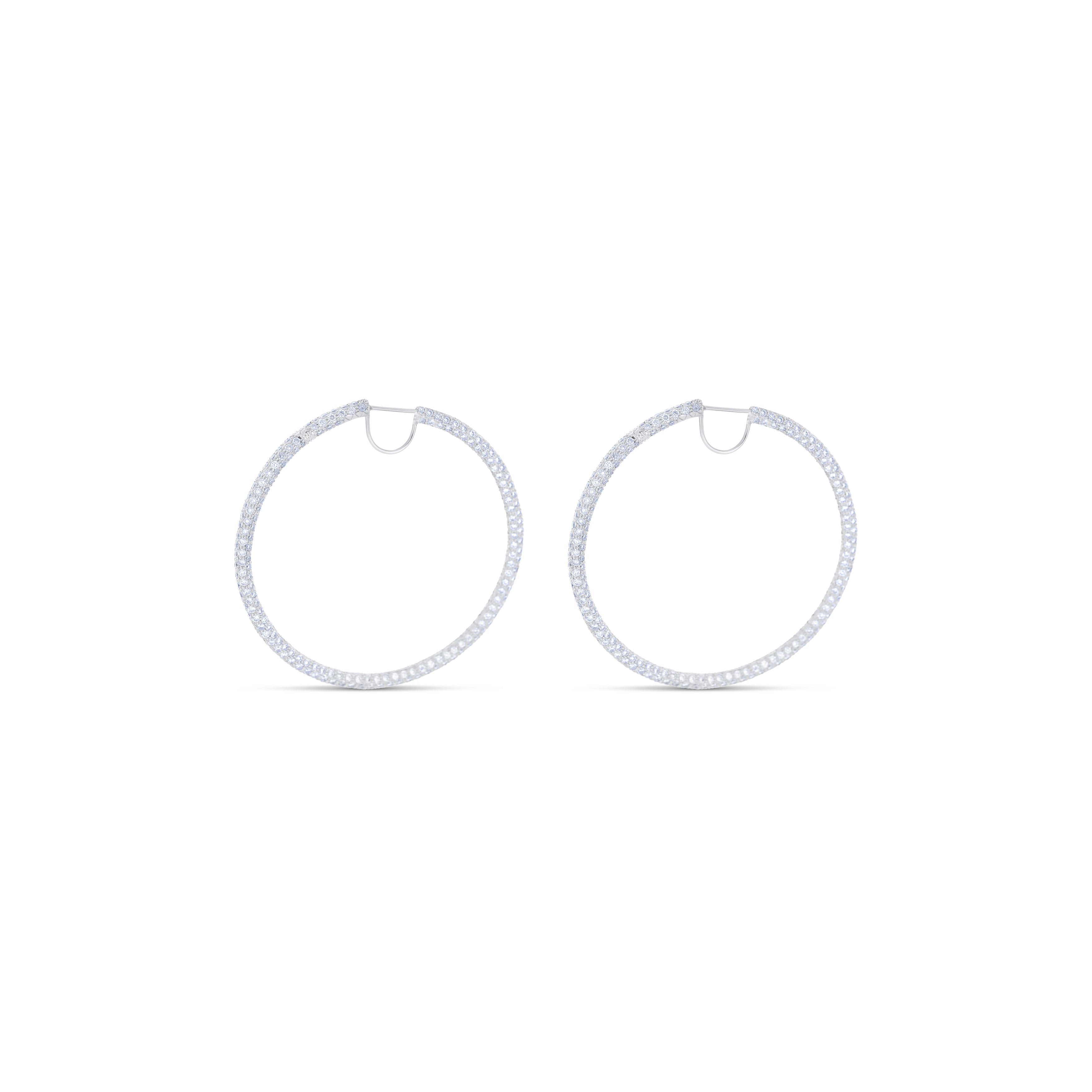 18K White Gold Pavé Diamond Hoop Earrings