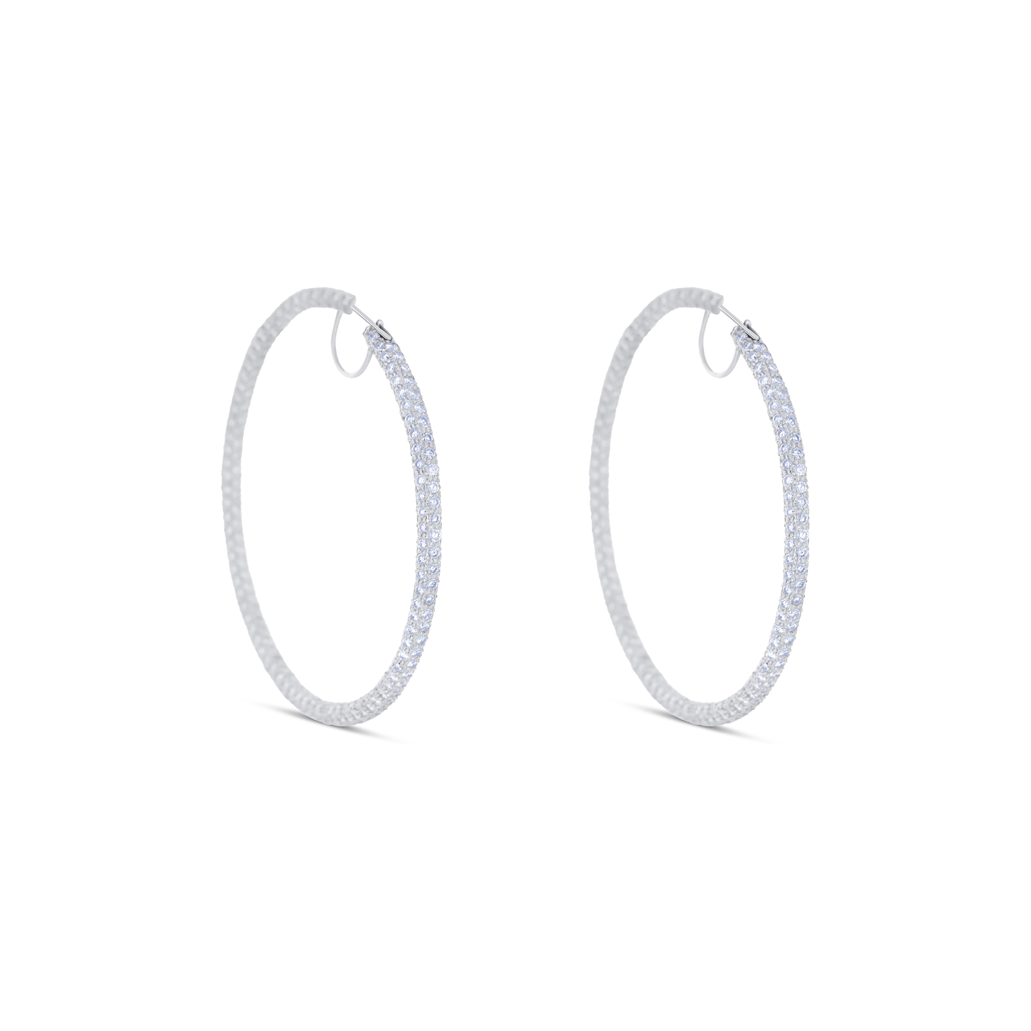 18K White Gold Pavé Diamond Hoop Earrings