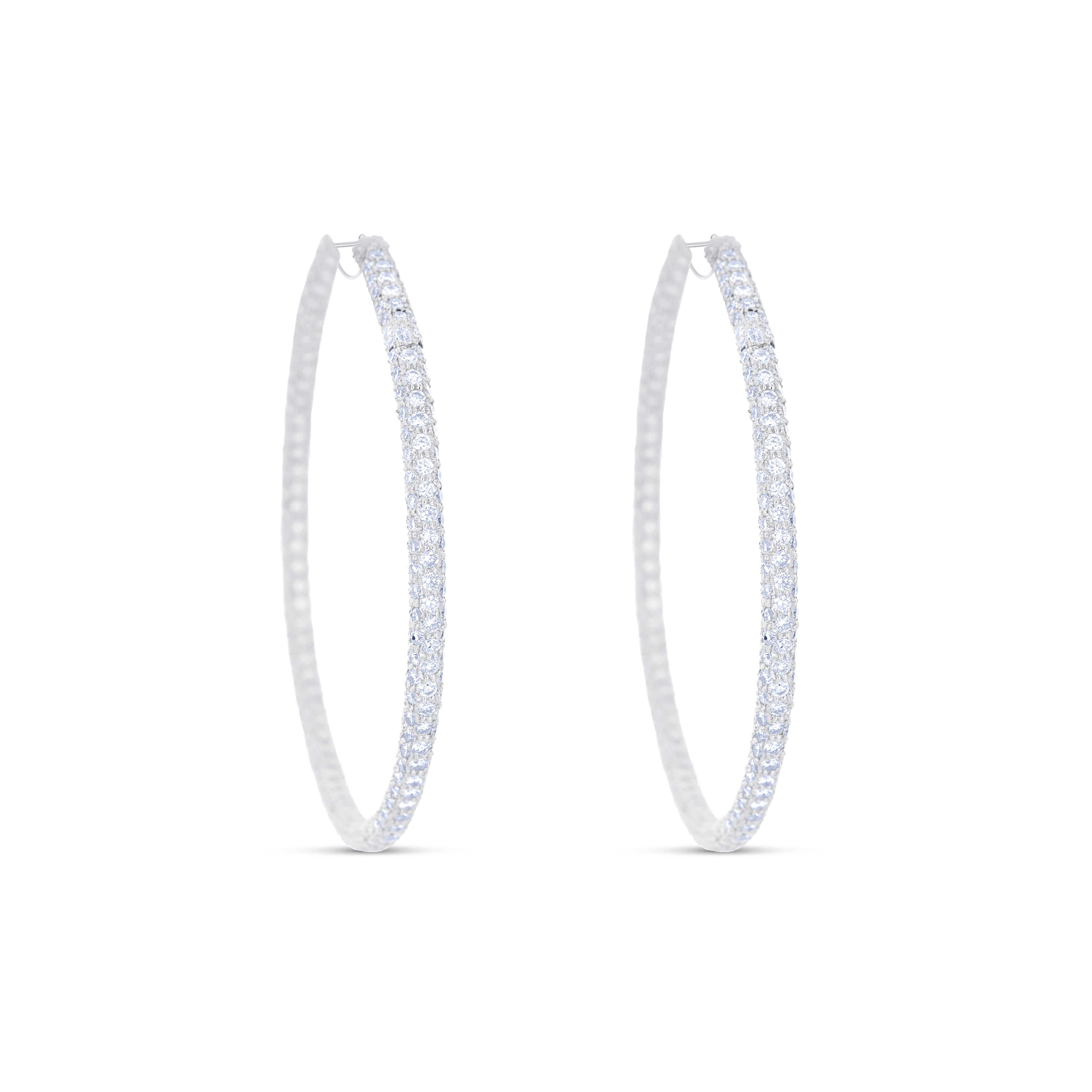 18K White Gold Pavé Diamond Hoop Earrings