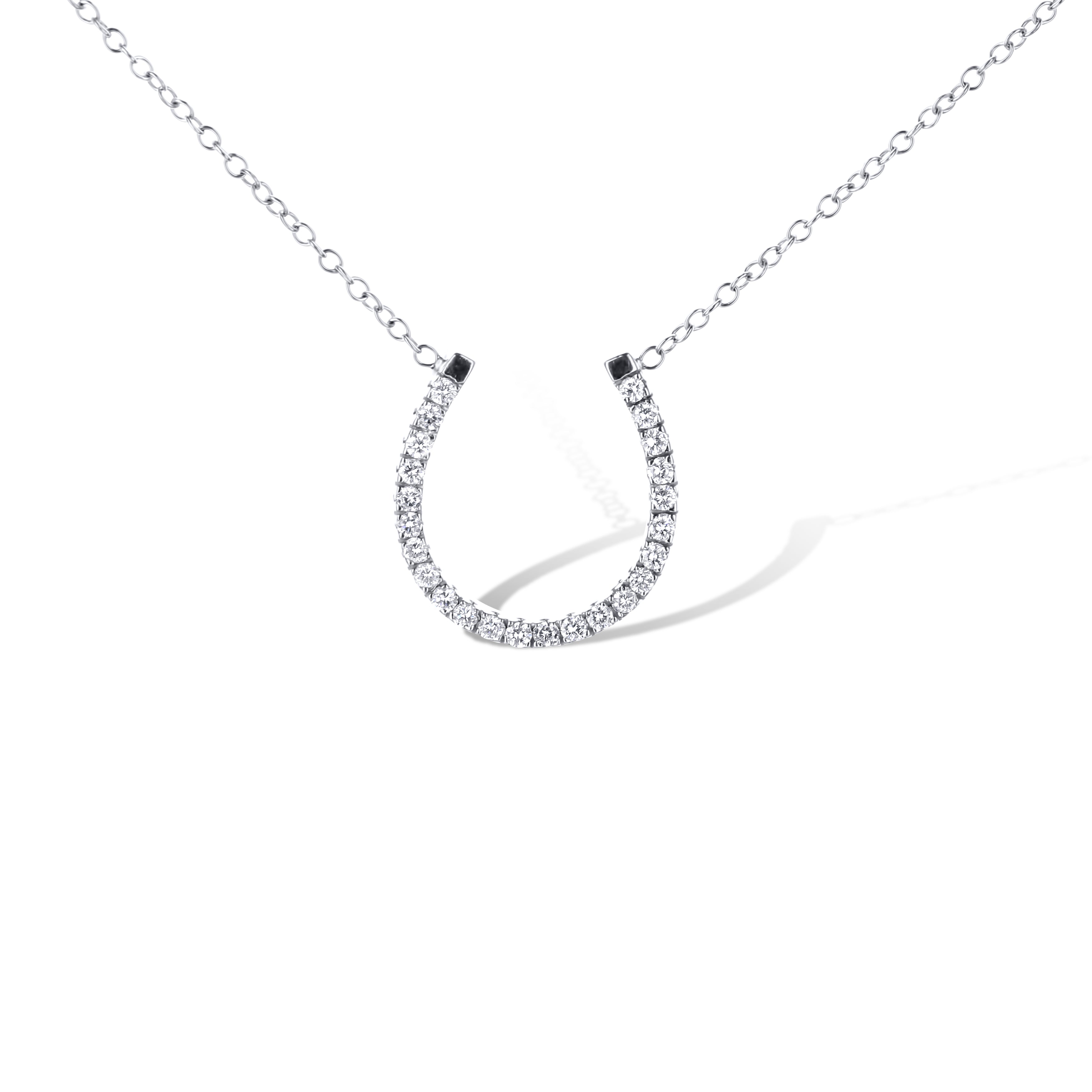 14K White Gold Diamond Horseshoe Pendant Necklace