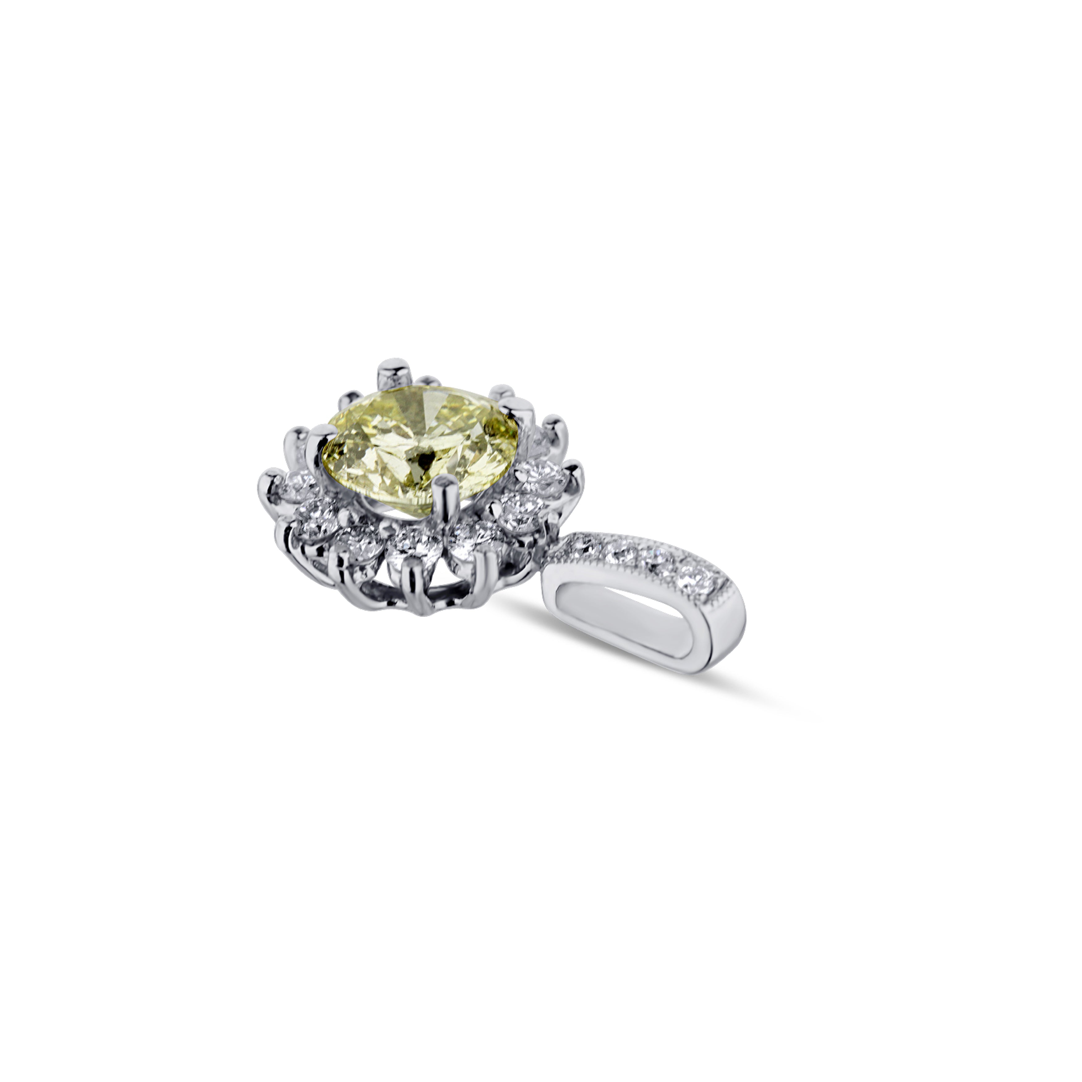 14K White Gold Diamond Starburst Milgrain Pendant Necklace