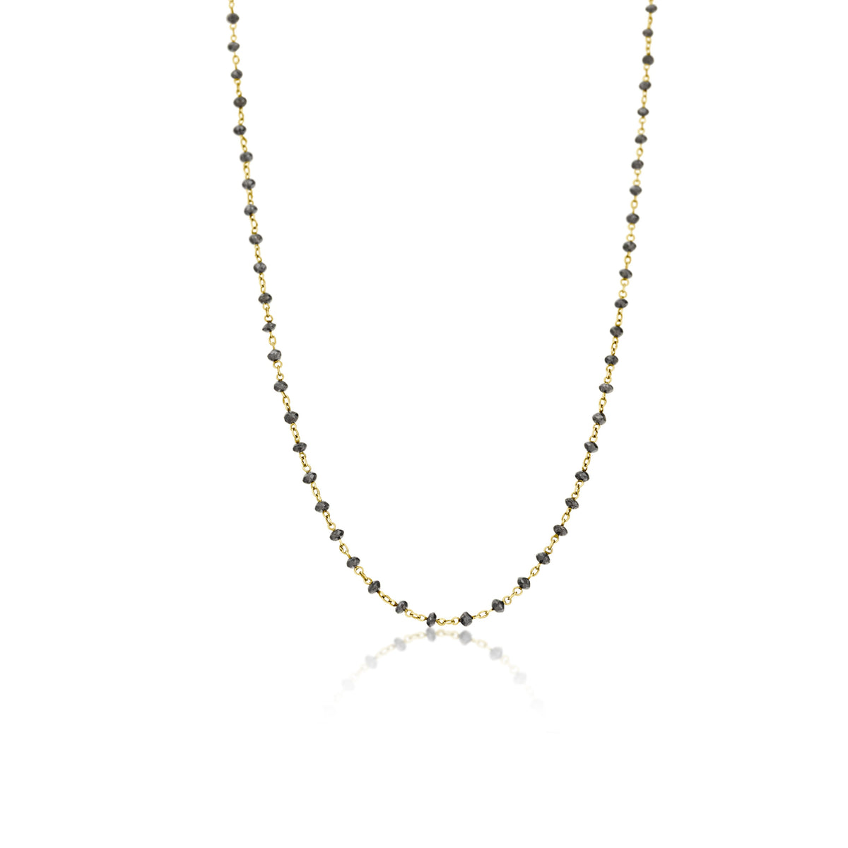 18K White Gold, Black Rhodium, and Platinum Black Diamond Faceted Beads Handmade 40 Inches