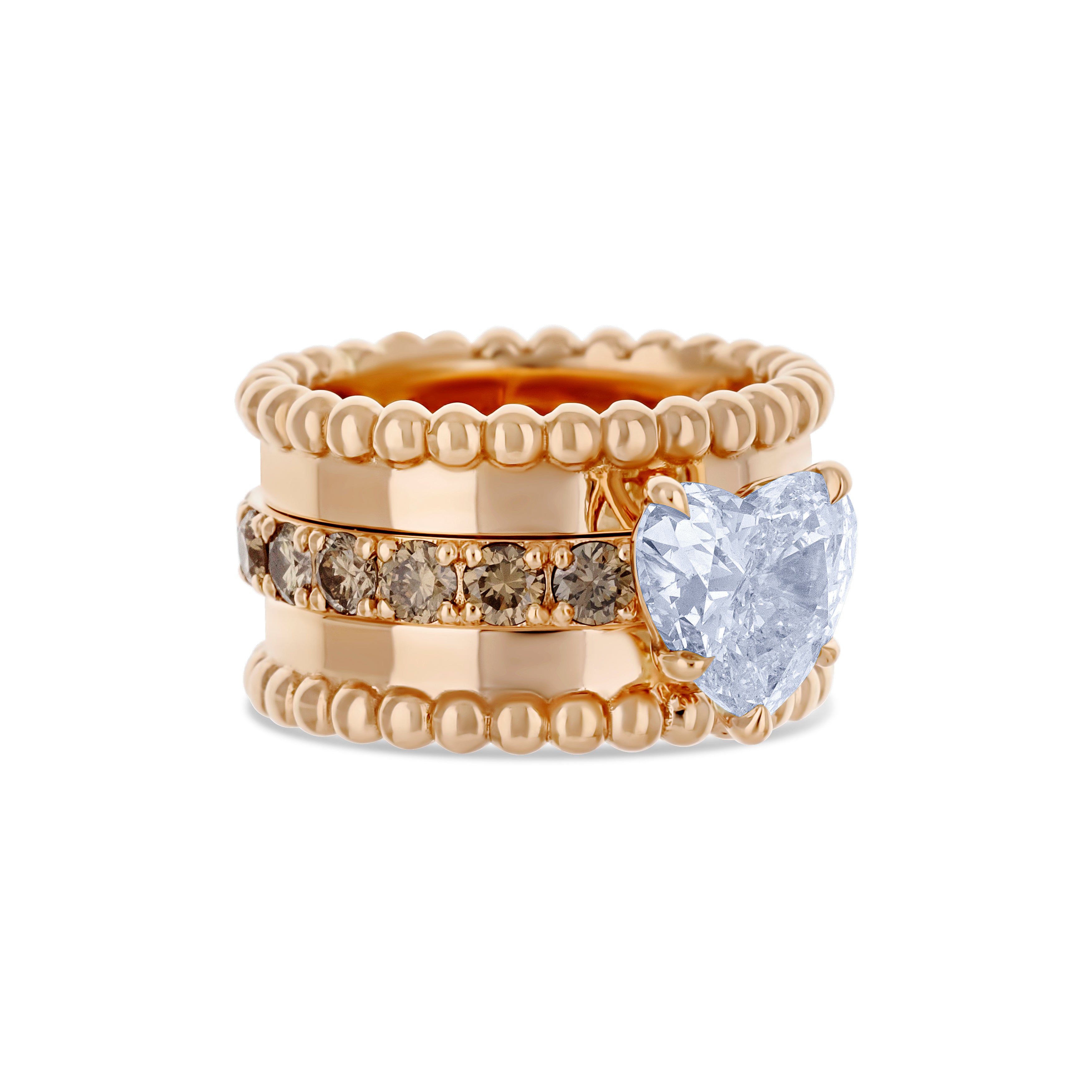 18K Rose Gold Heart Diamond Ring with Champagne Diamond Accents
