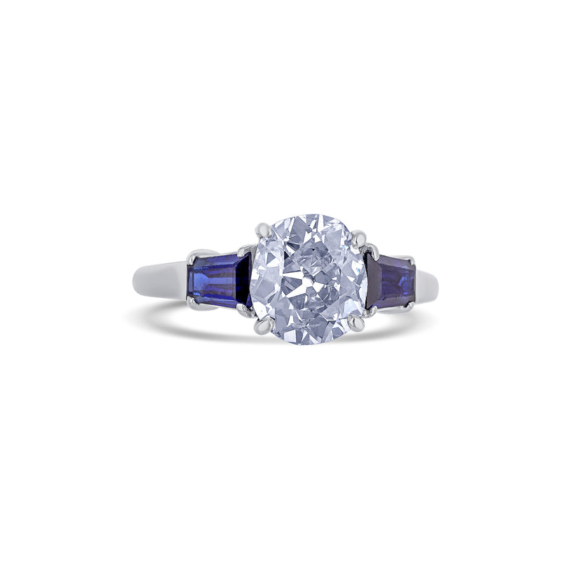 Old Mine Cut Diamond Ring with Sapphires