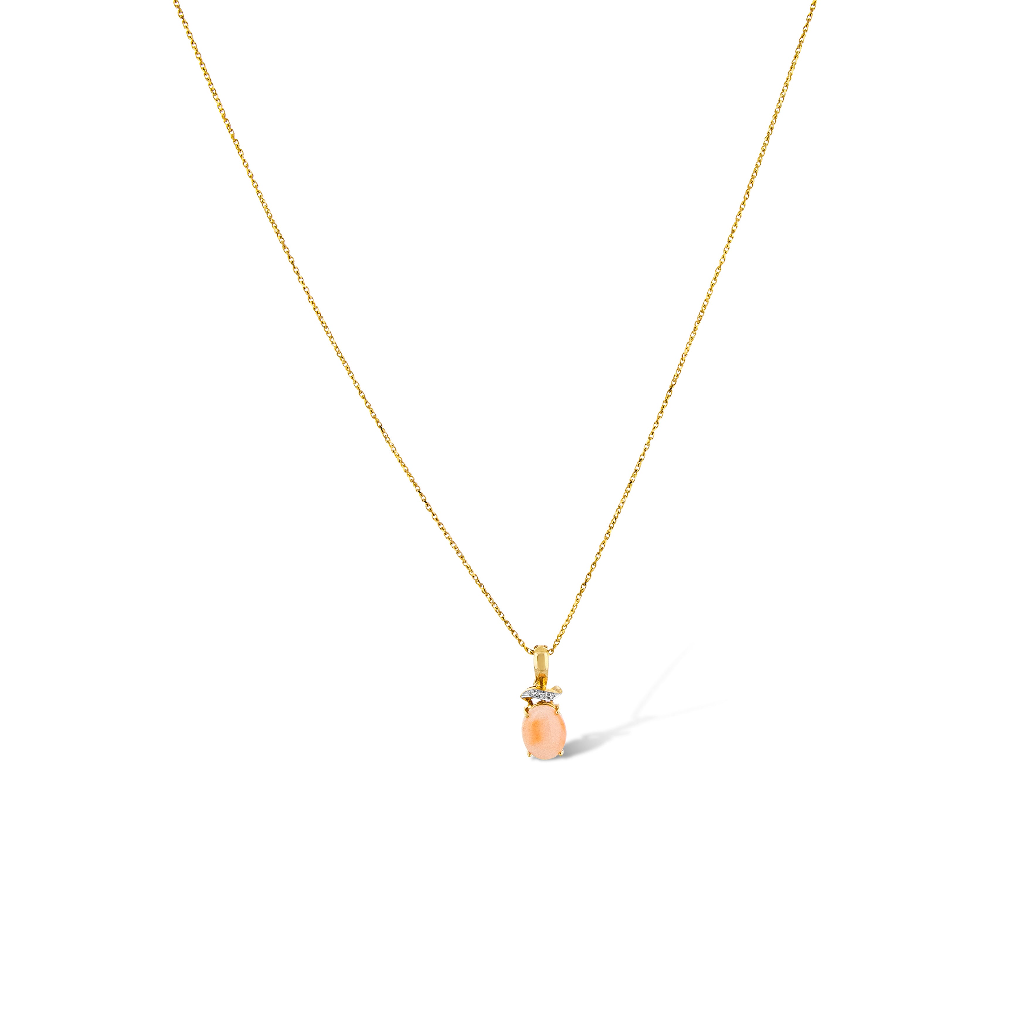 14K Yellow Gold Oval Coral Necklace