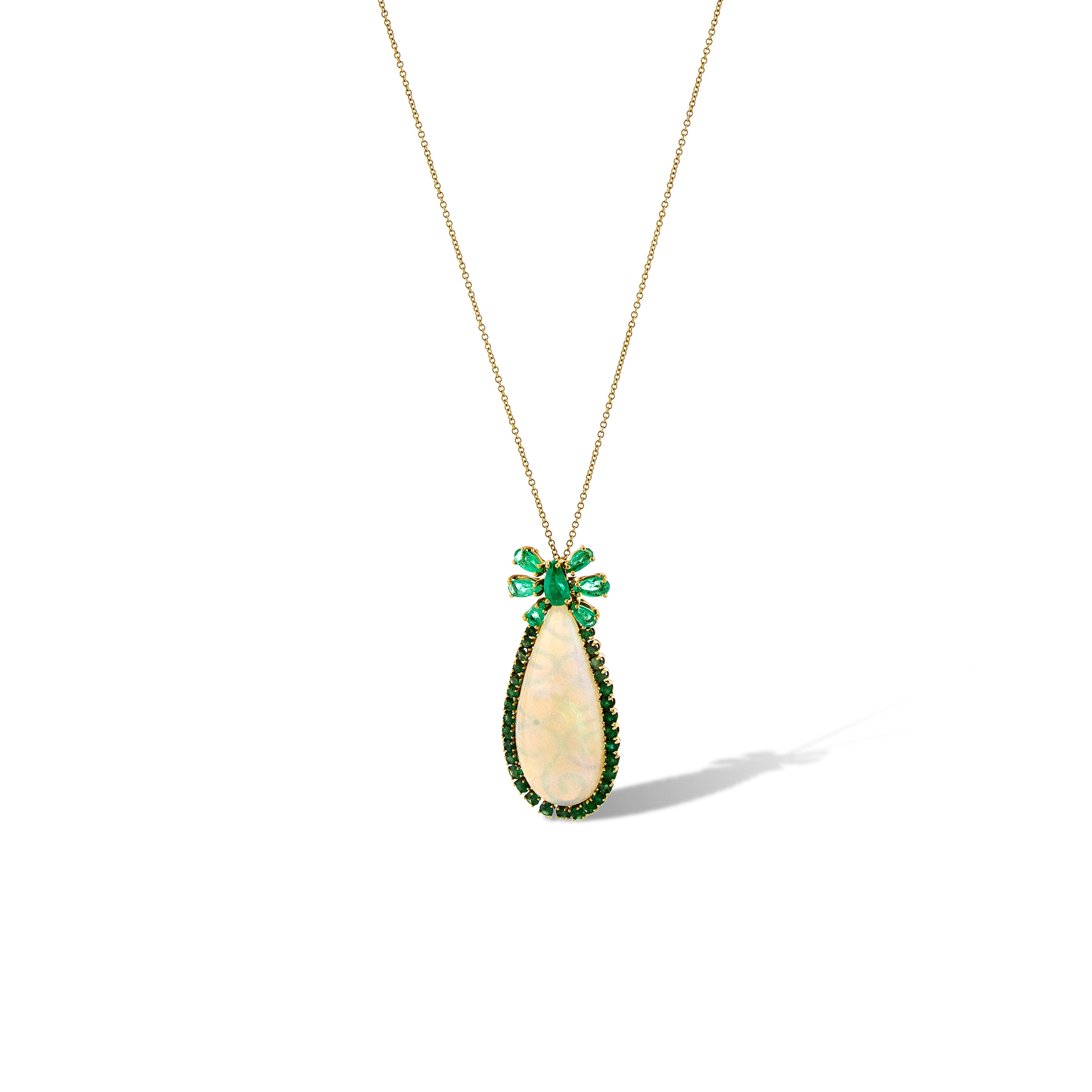 14K Yellow Gold Opal & Emerald Necklace