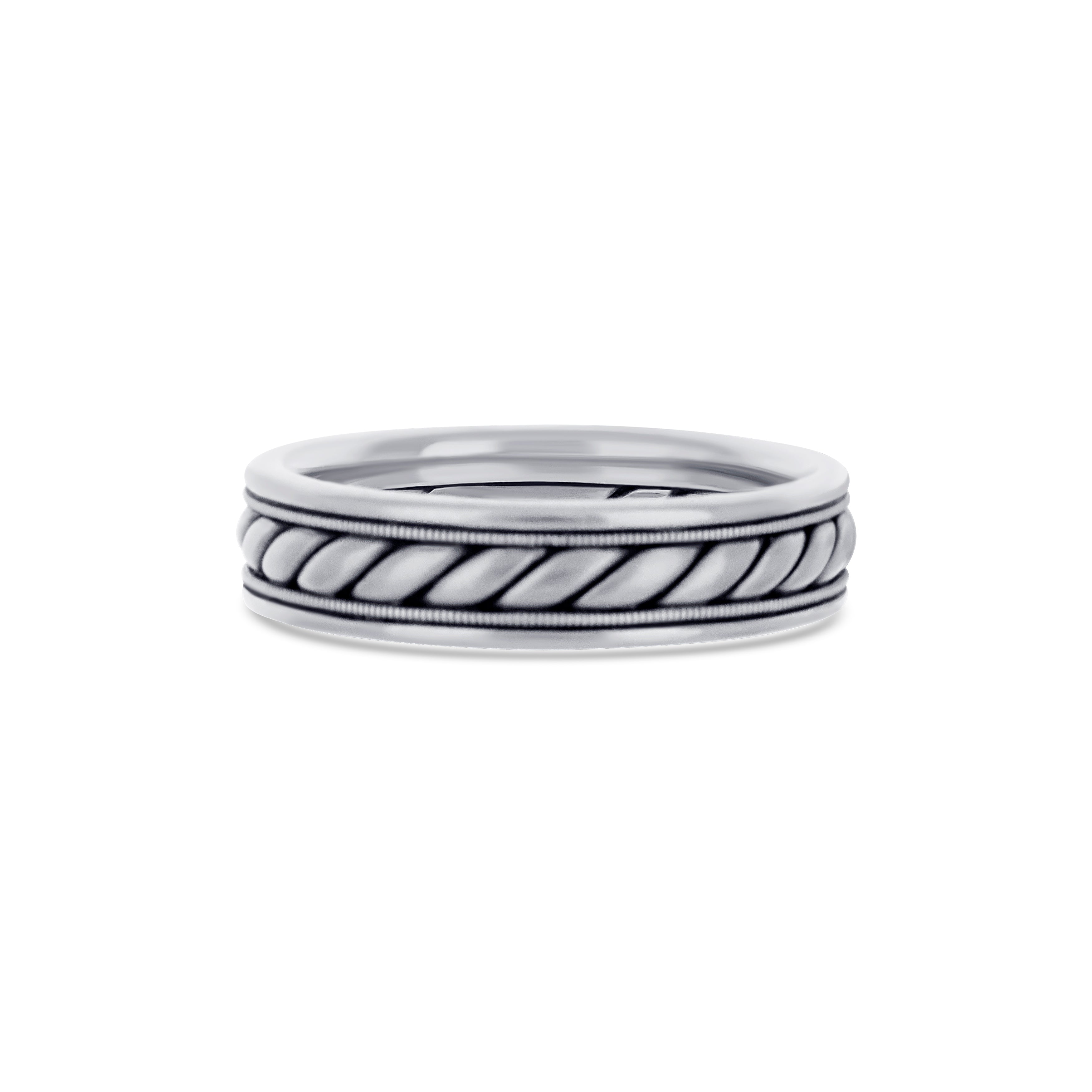 Palladium With Dark Detail In Rope And Millgrain Detail 6mm Men's Band