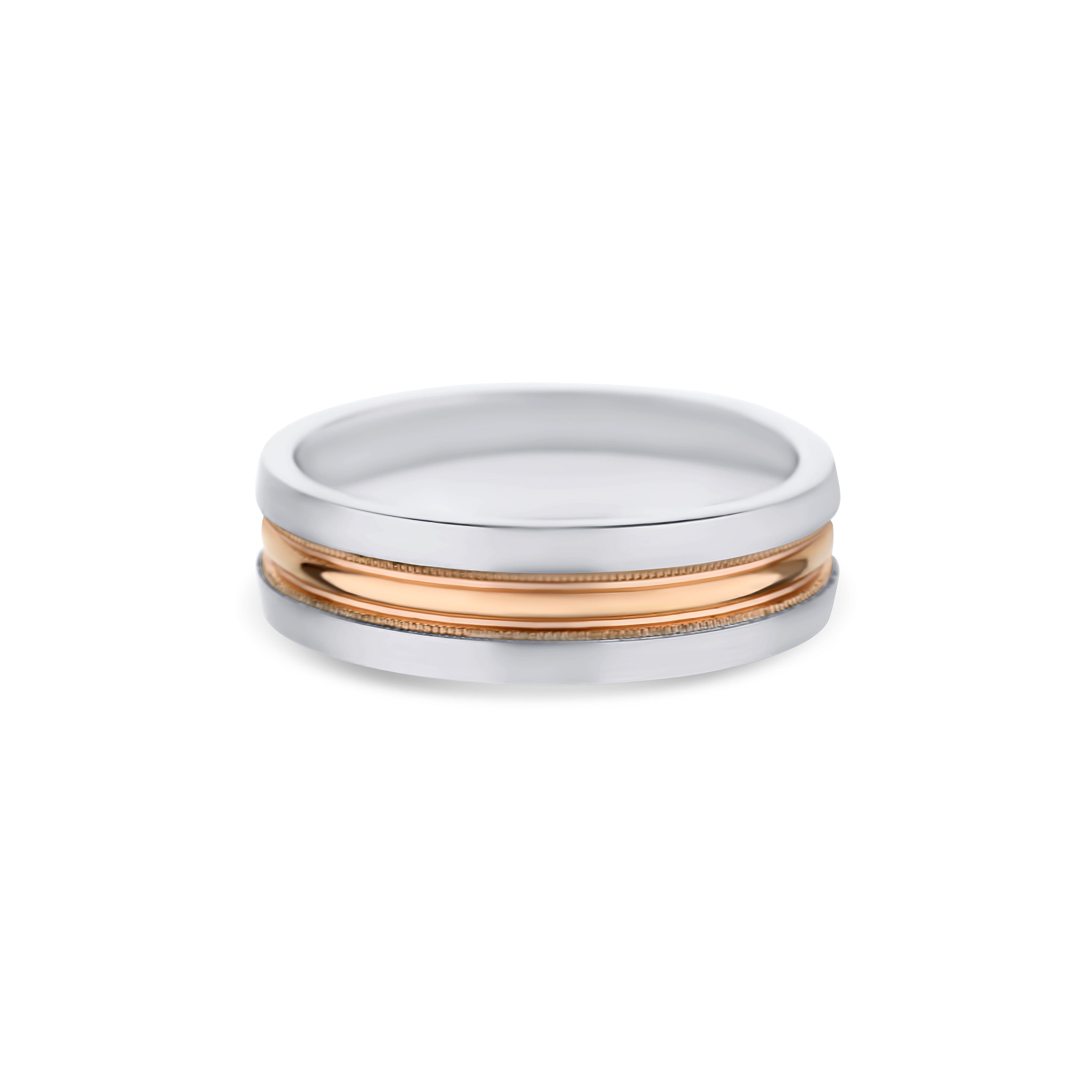 14K White Gold and 14K Rose Gold Milgrain Carved Wedding Band 6.5mm