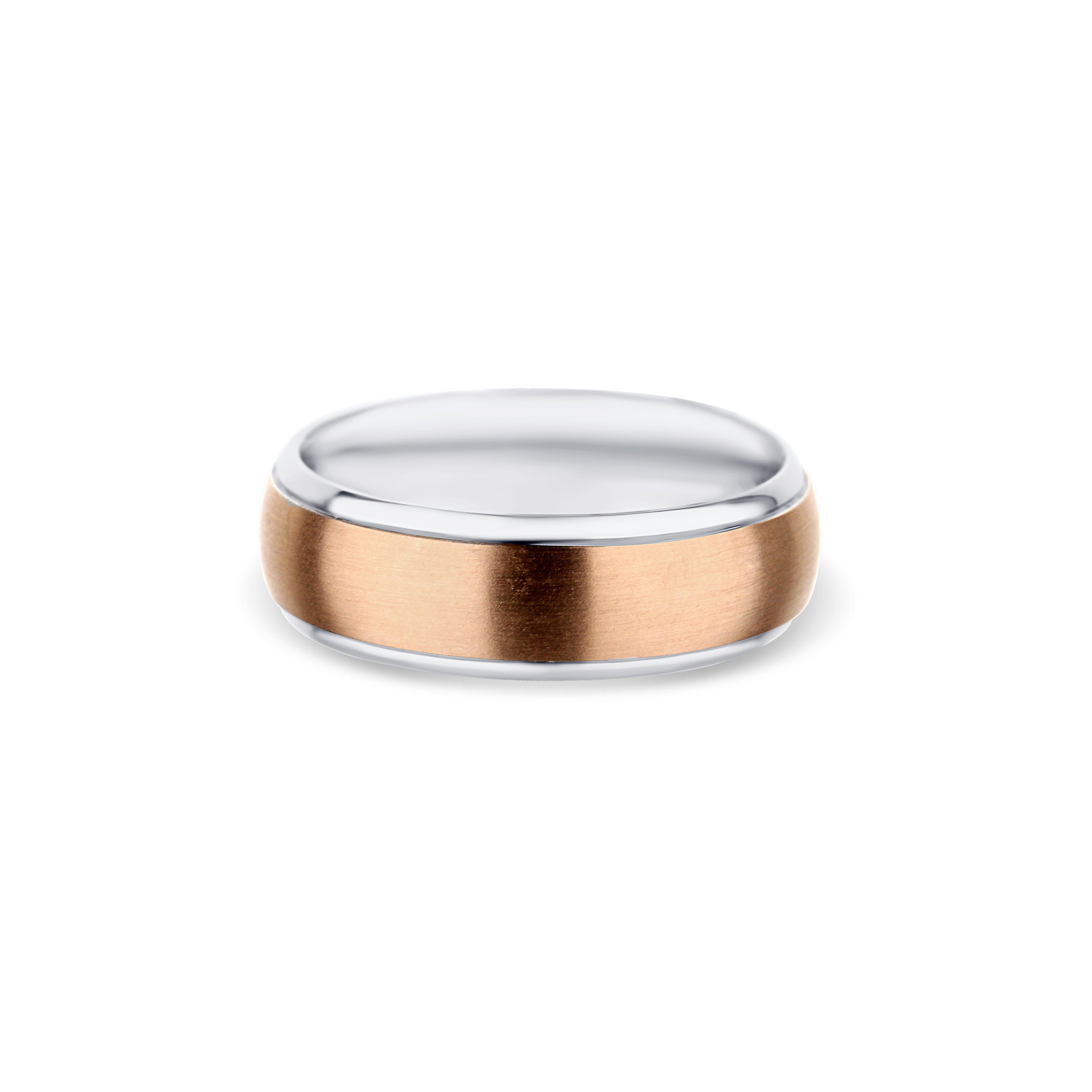 14K White Gold and 14K Rose Gold Step Edge Low Dome Wedding Band 7mm