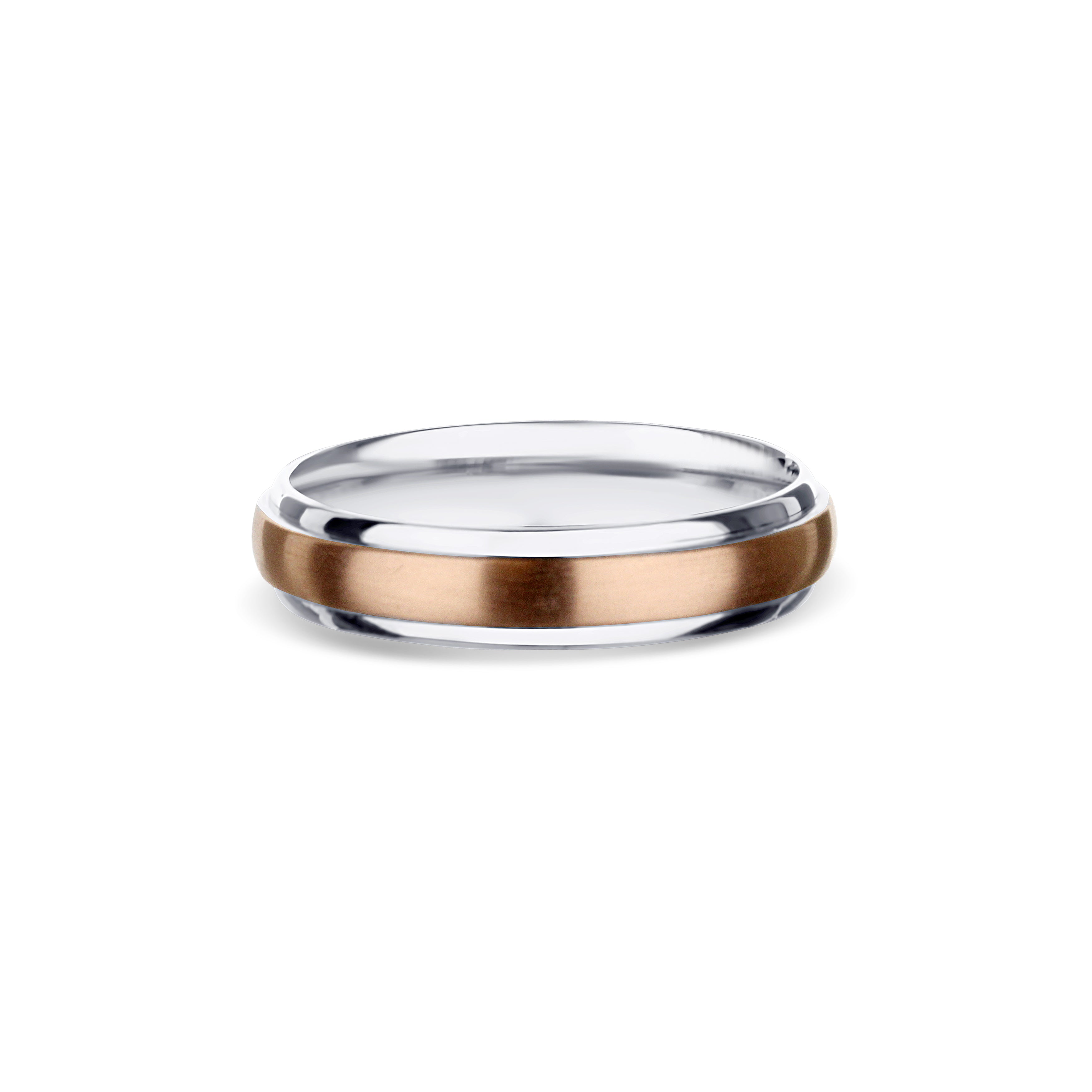 14K White Gold and 14K Rose Gold Step Edge Low Dome Wedding Band 5mm