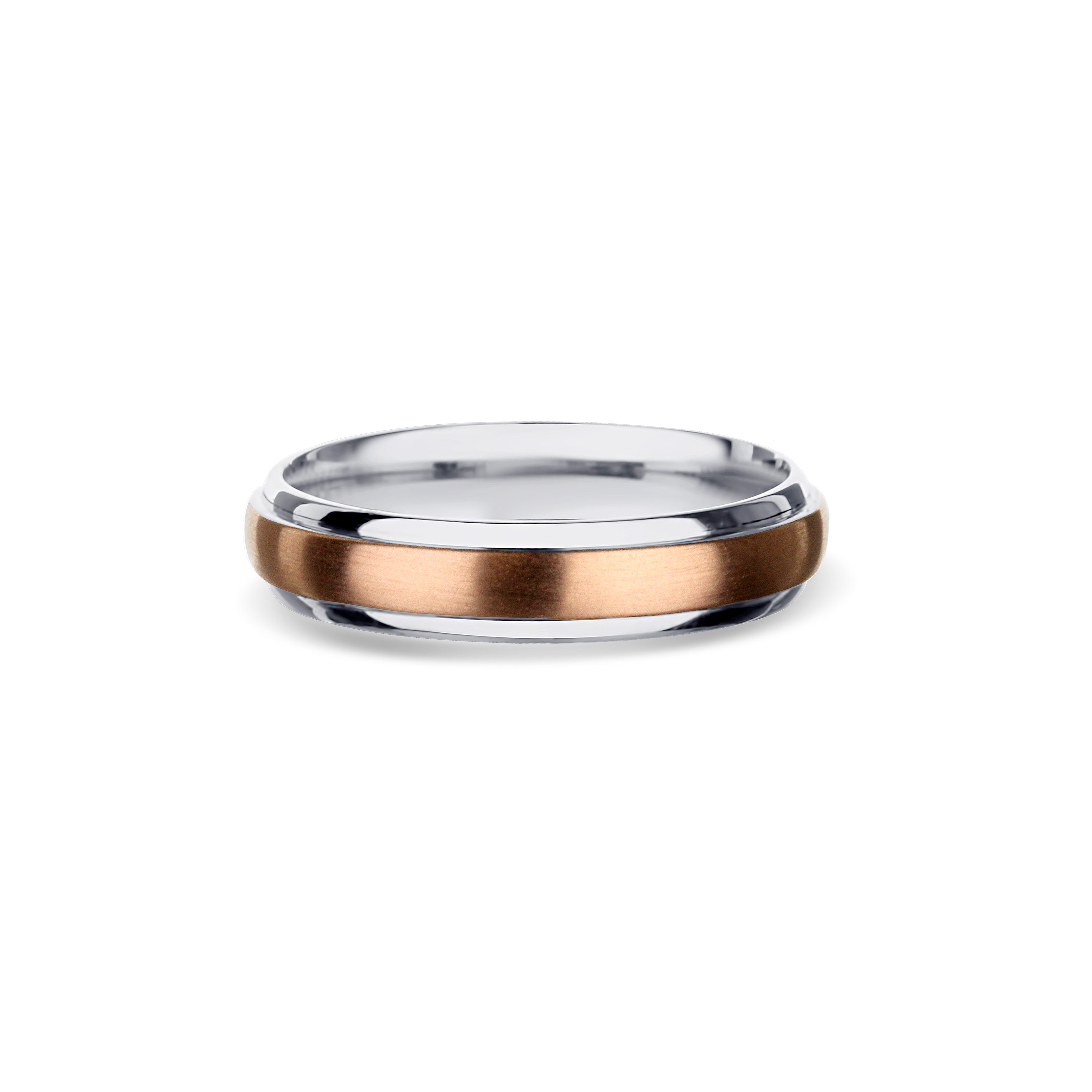 14K White Gold and 14K Rose Gold Step Edge Low Dome Wedding Band 5mm