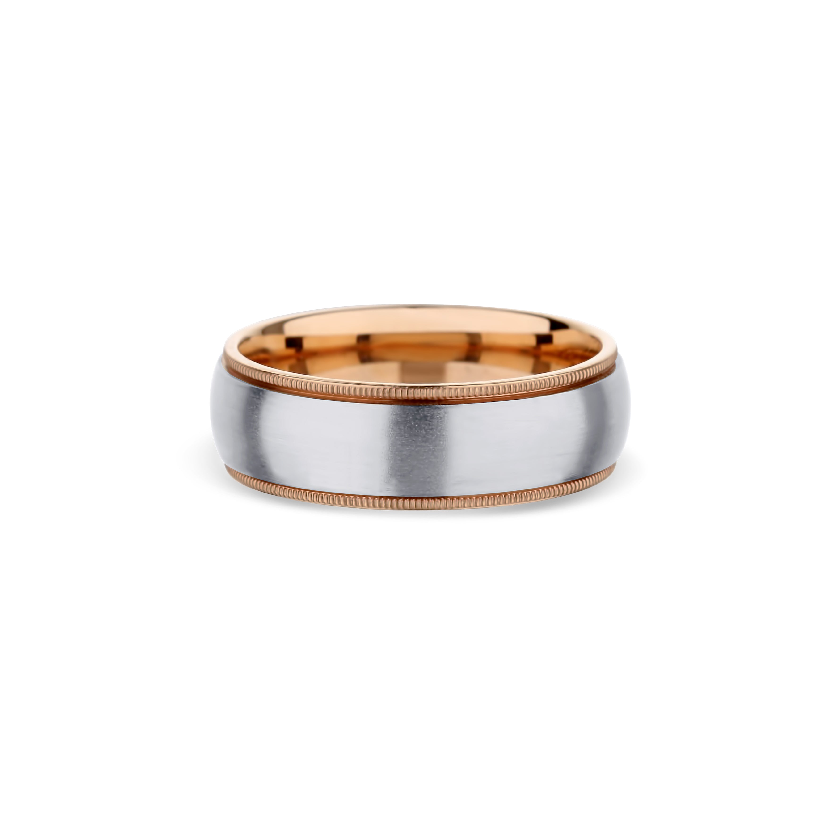 14K Rose Gold and 14K White Gold Round Edge Low Dome Wedding Band 7mm