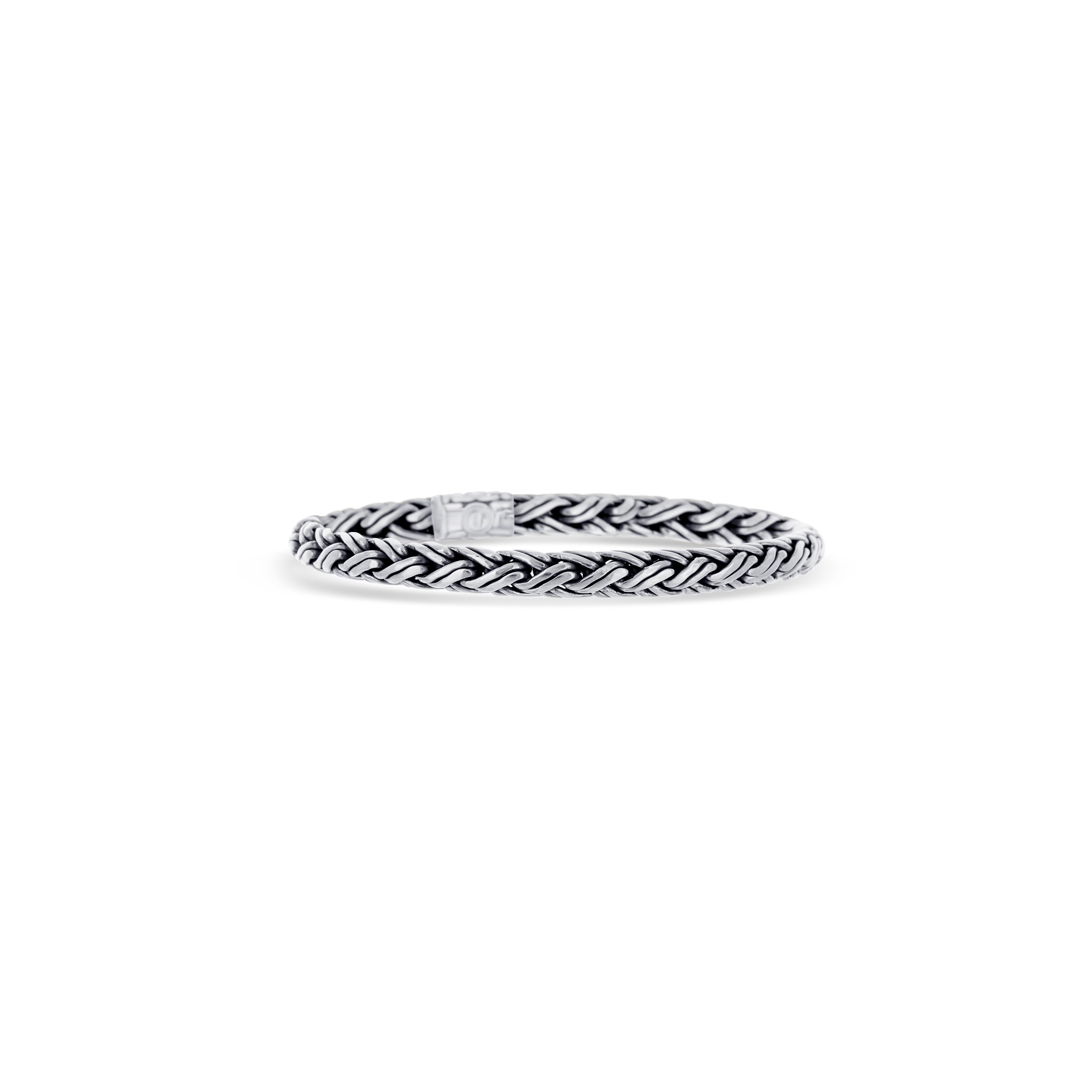 Sterling Silver Woven Bracelet With Black Spinel Clasp
