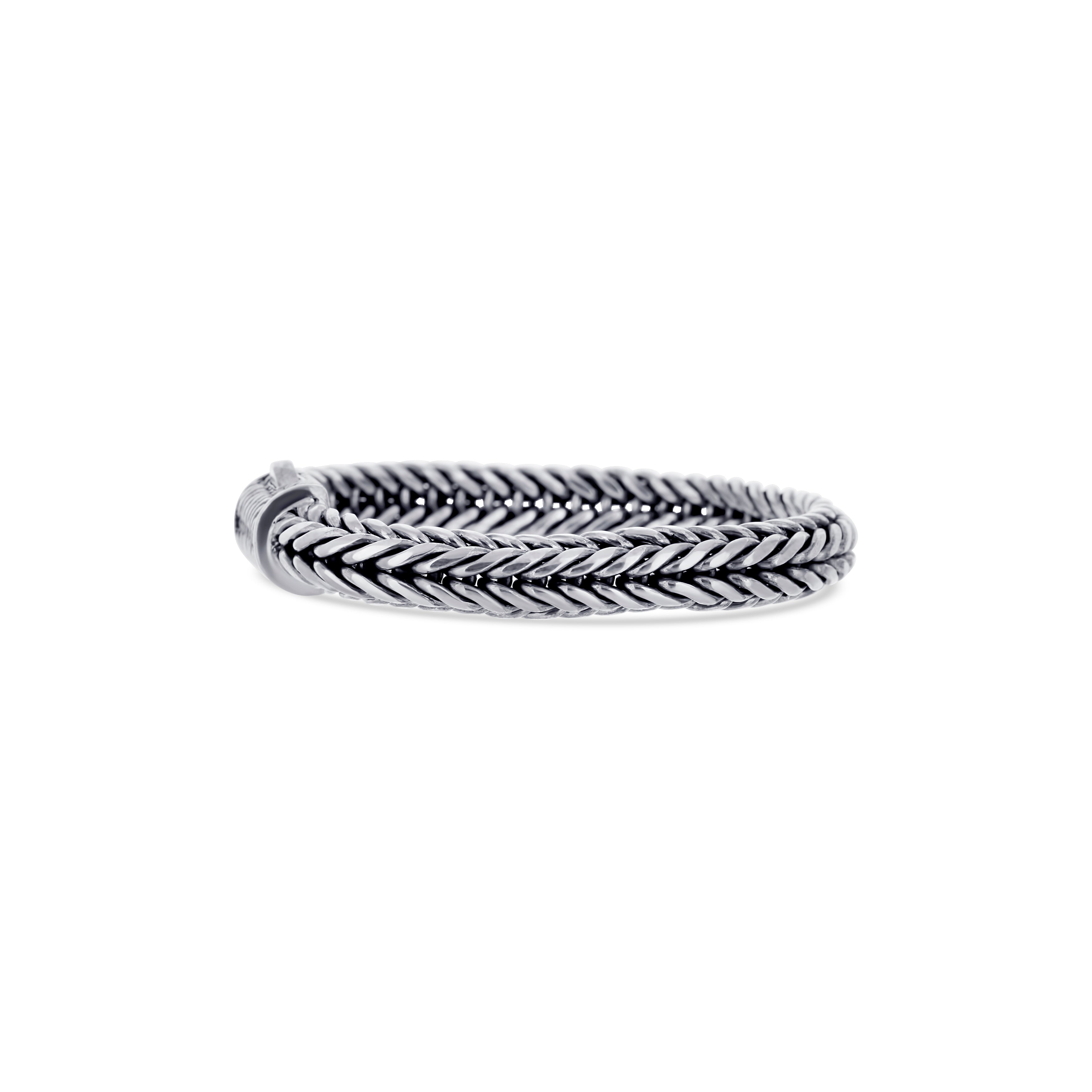 Men's Sterling Silver Braided Bracelet With Fishtail Braid Clasp