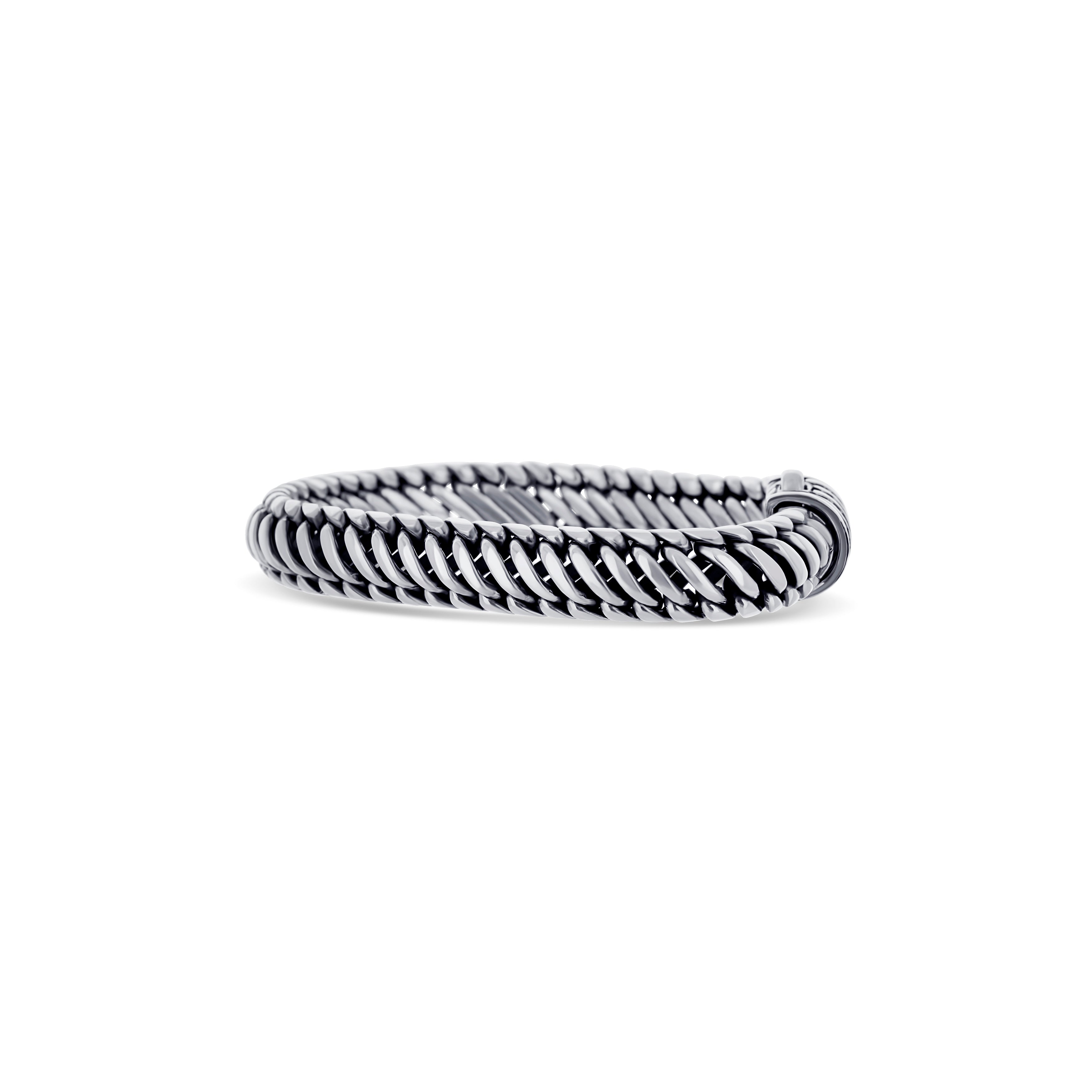 Sterling Silver Braided with a 14K Yellow Gold Plated Silver Striped Clasp Bracelet