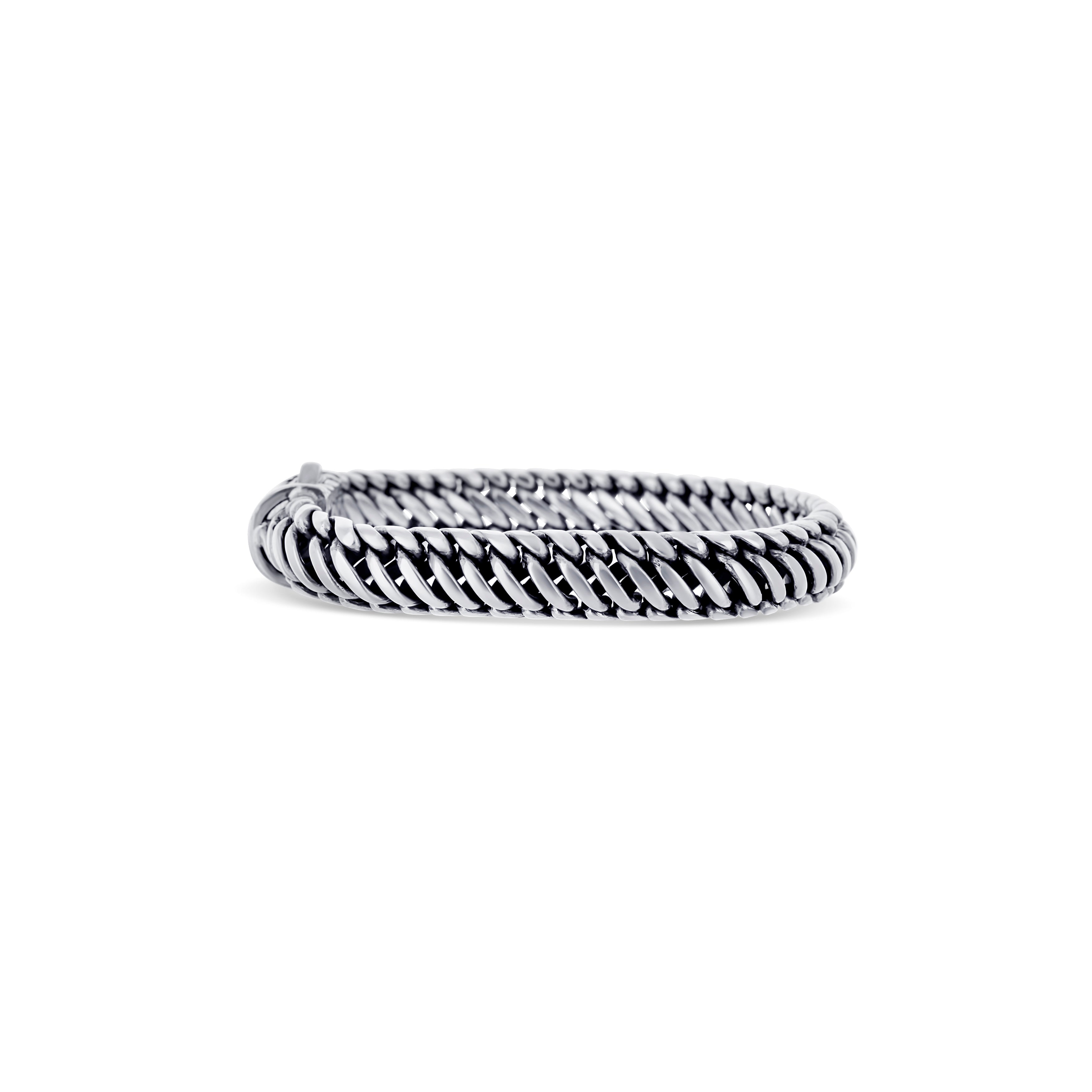 Sterling Silver Braided with a 14K Yellow Gold Plated Silver Striped Clasp Bracelet
