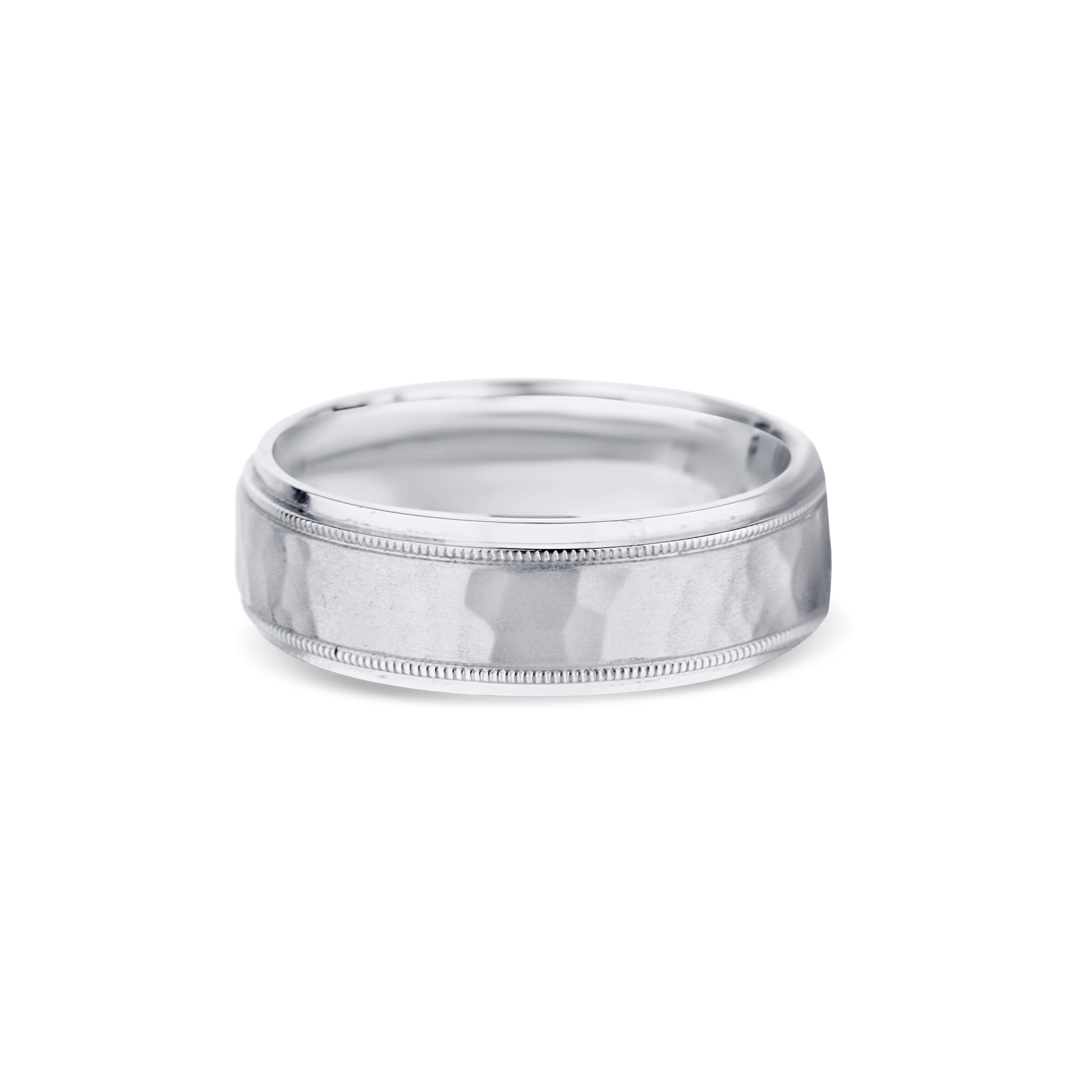 14K White Gold Hammered Flat Edge Wedding Band