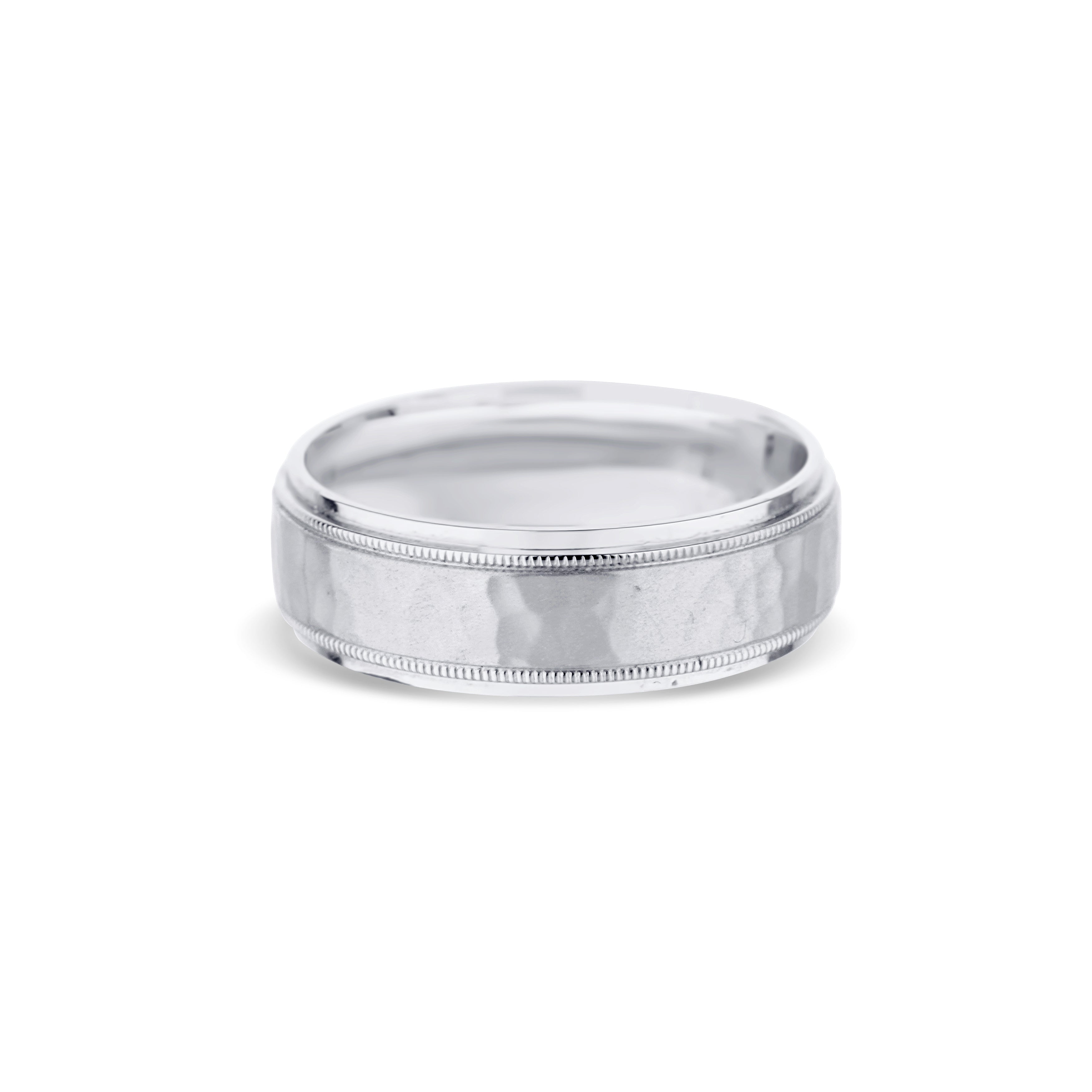 14K White Gold Hammered Flat Edge Wedding Band