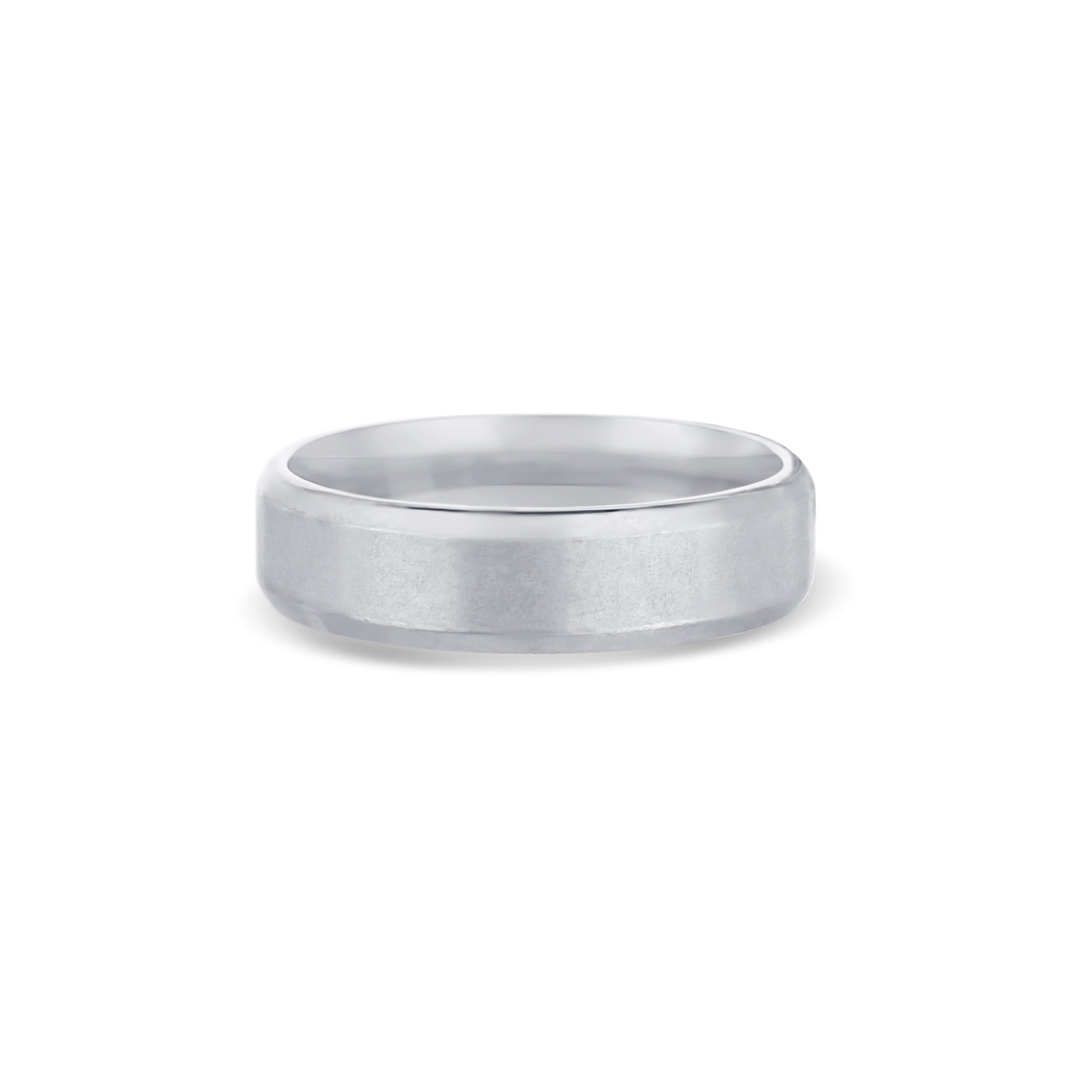 14K White Gold Center Brushed Finish Bevel Edge Wedding Band