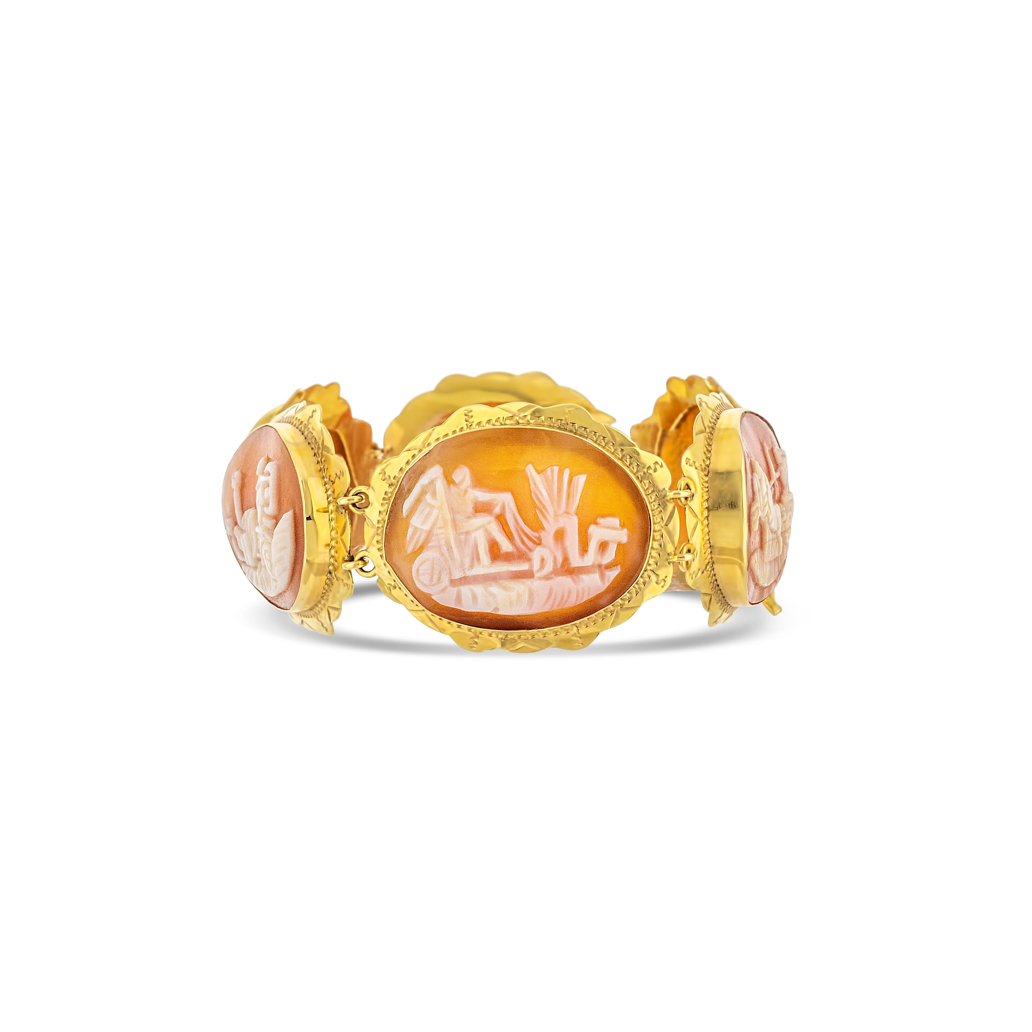 18K Yellow Gold Carved Sardonyx Shell Roman Cameo Bracelet