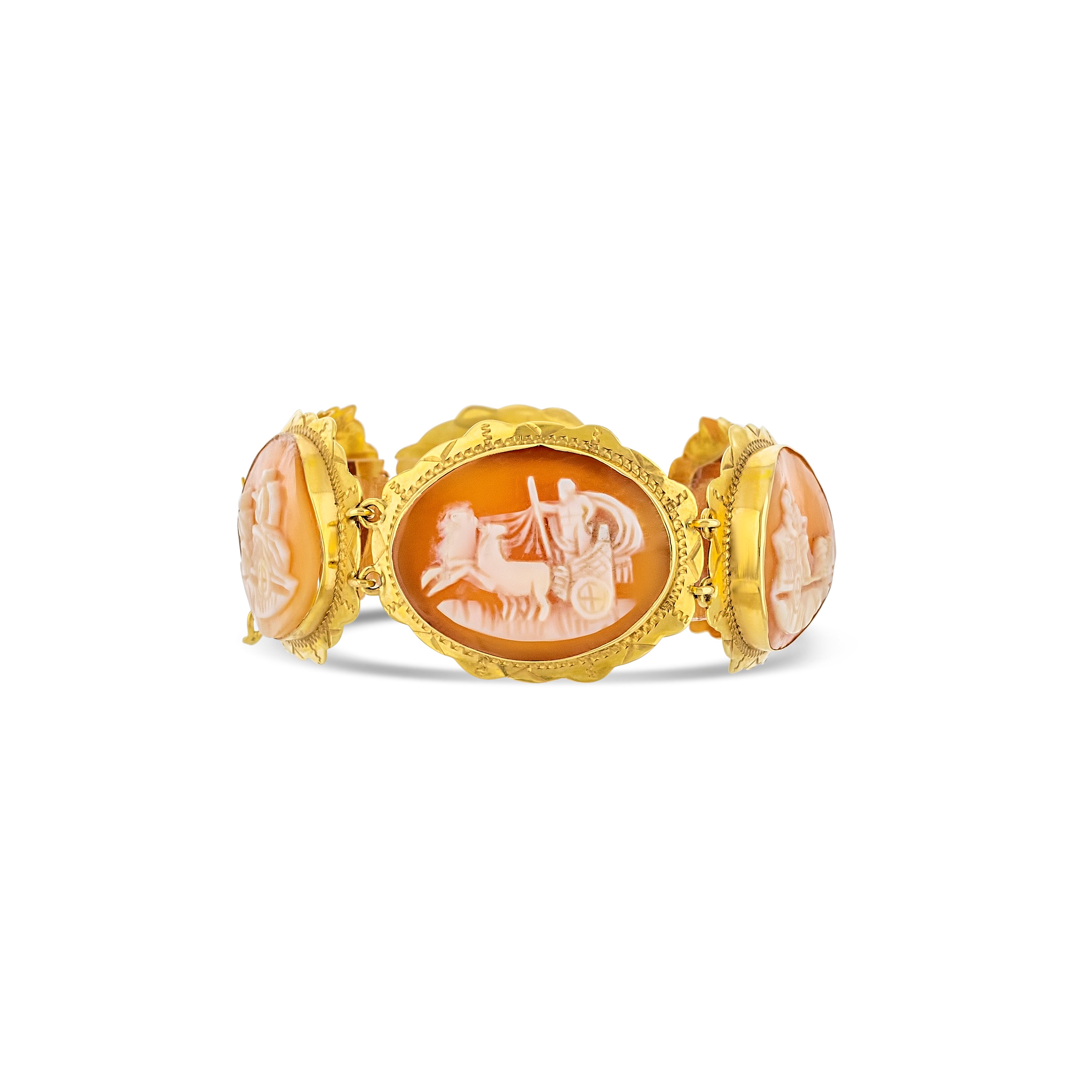 18K Yellow Gold Carved Sardonyx Shell Roman Cameo Bracelet