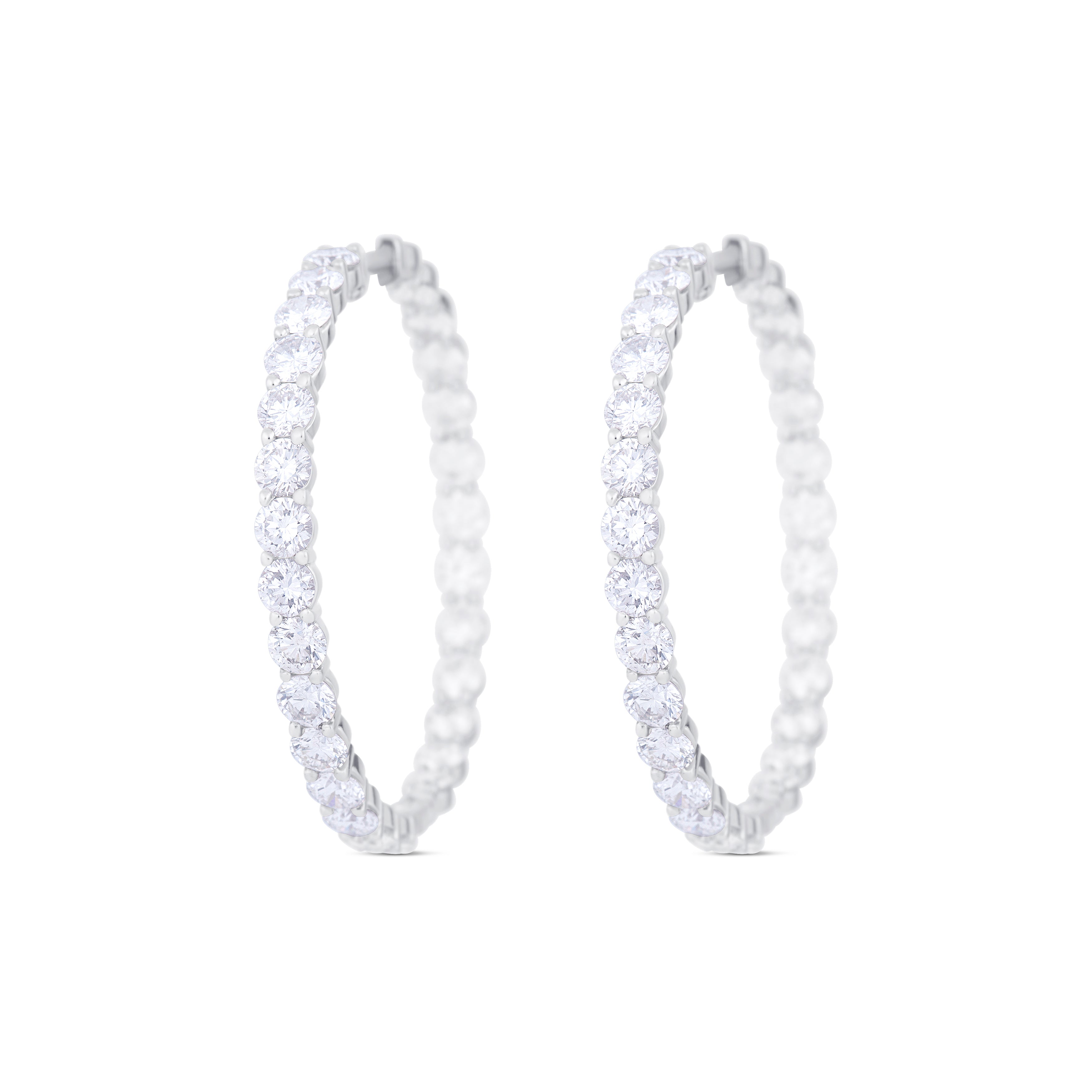 18K White Gold Diamond Hoops