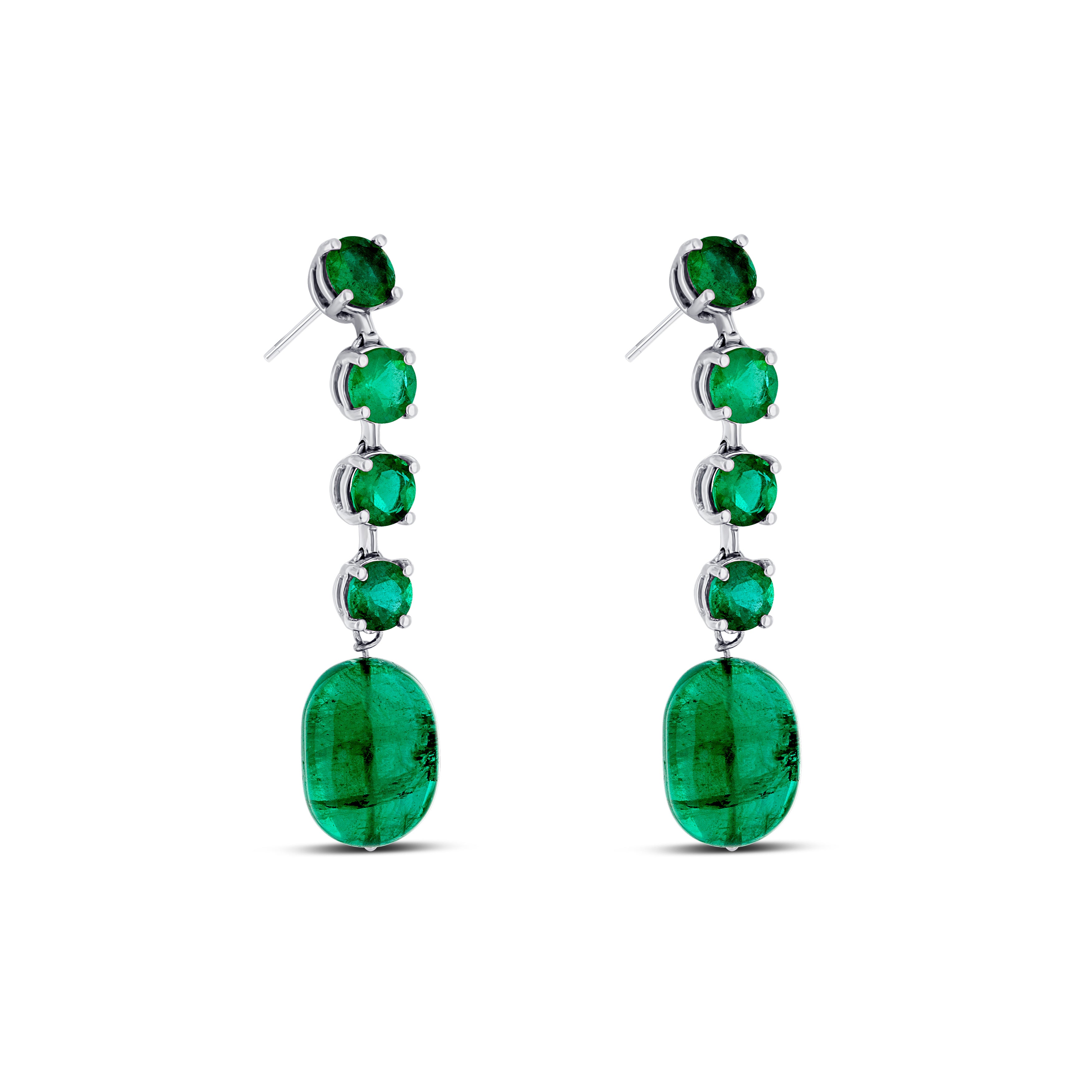 18K White Gold Faceted Emerald Dangle Earrings