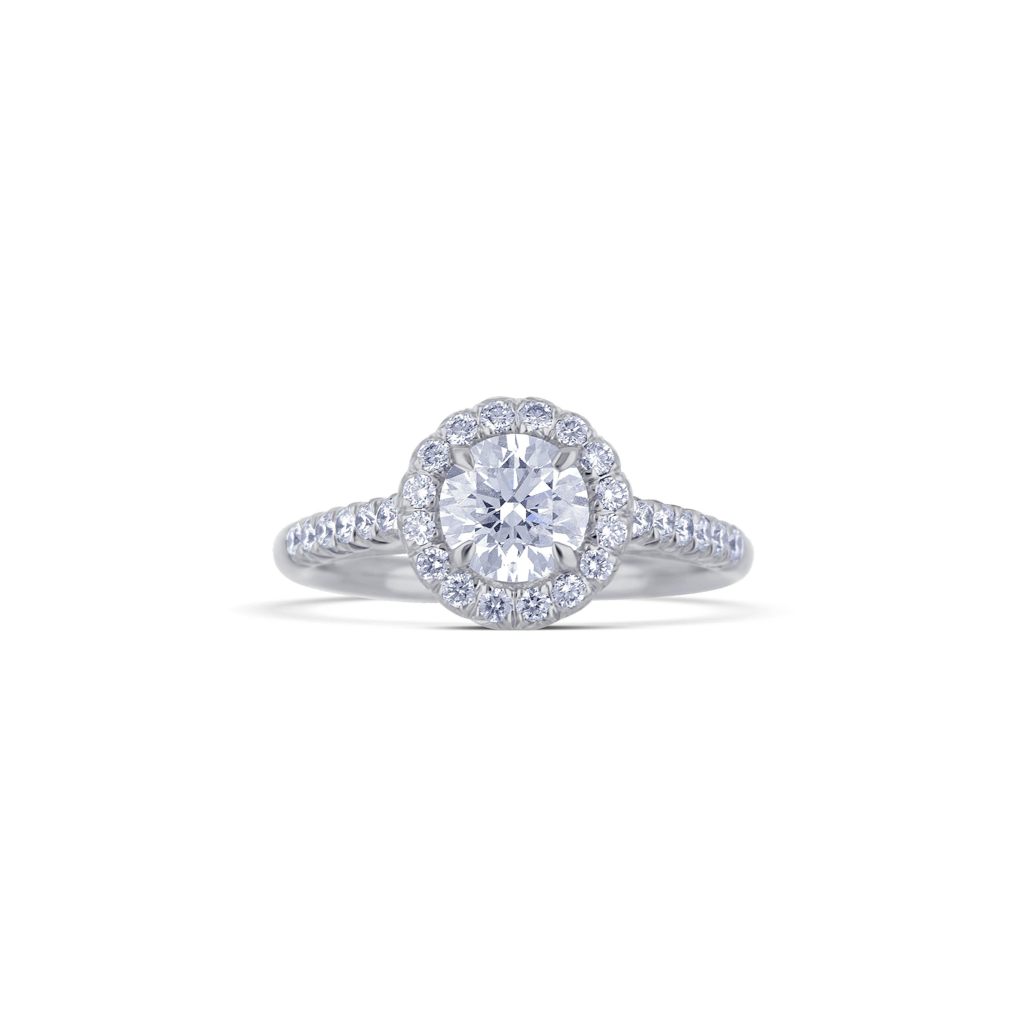 18K White Gold Ring With A 0.83 Carat Brilliant Round Cut With Halo