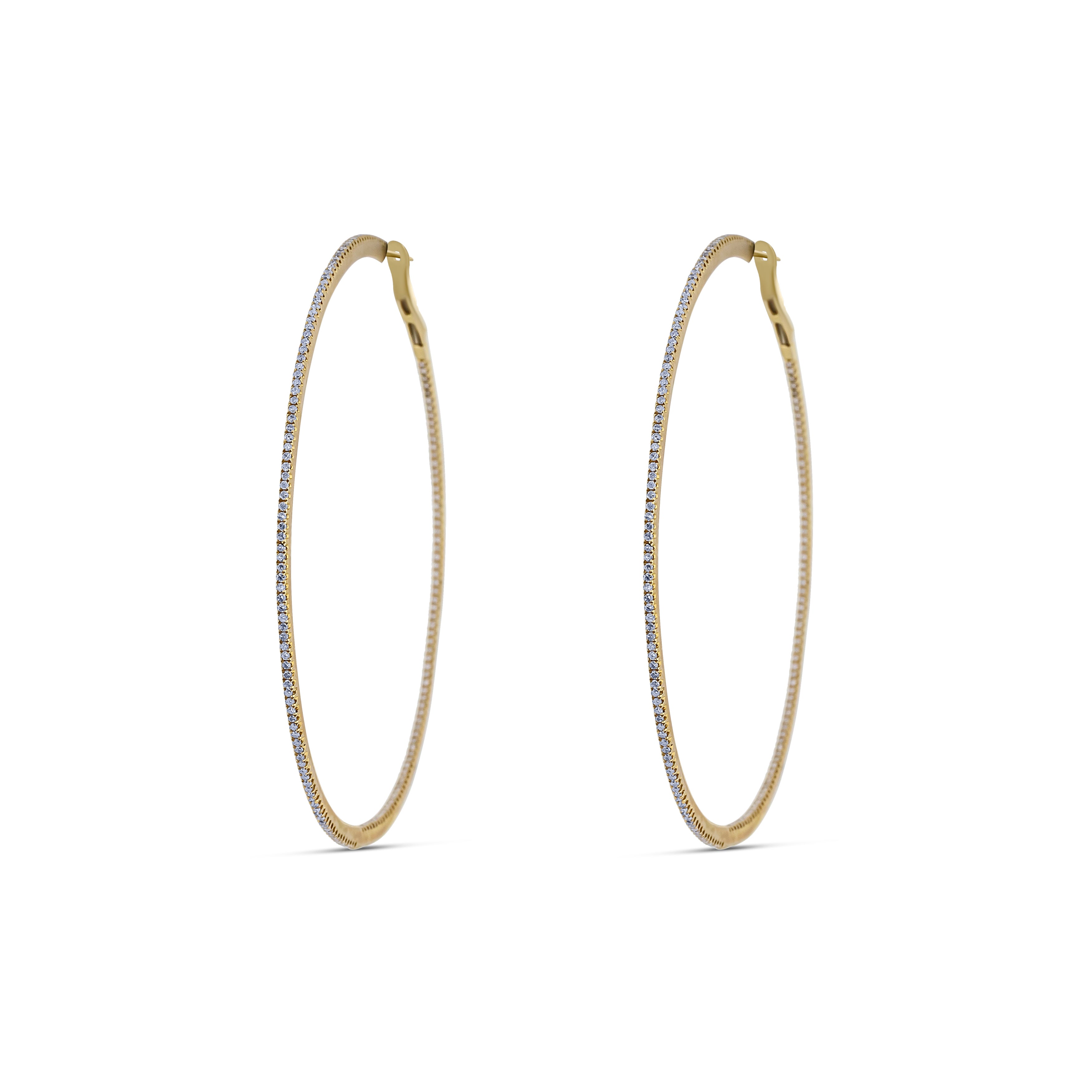 14K Yellow Gold Diamond Inside Out Hoops
