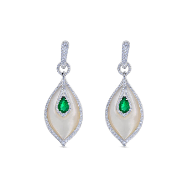 Emerald and Diamond and Mother of Pearl Earring