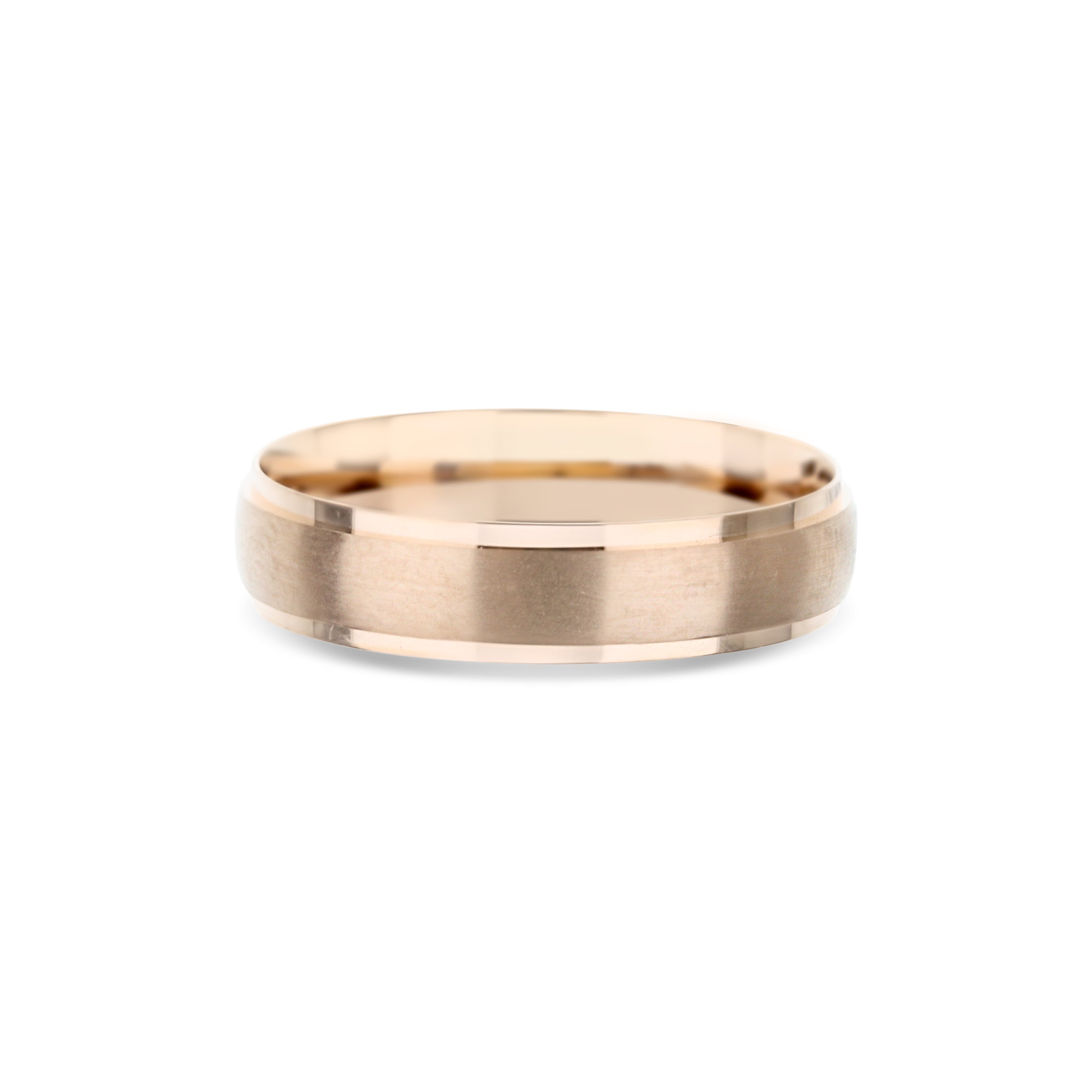 14K Rose Gold Brushed Center Step Edge Wedding Band
