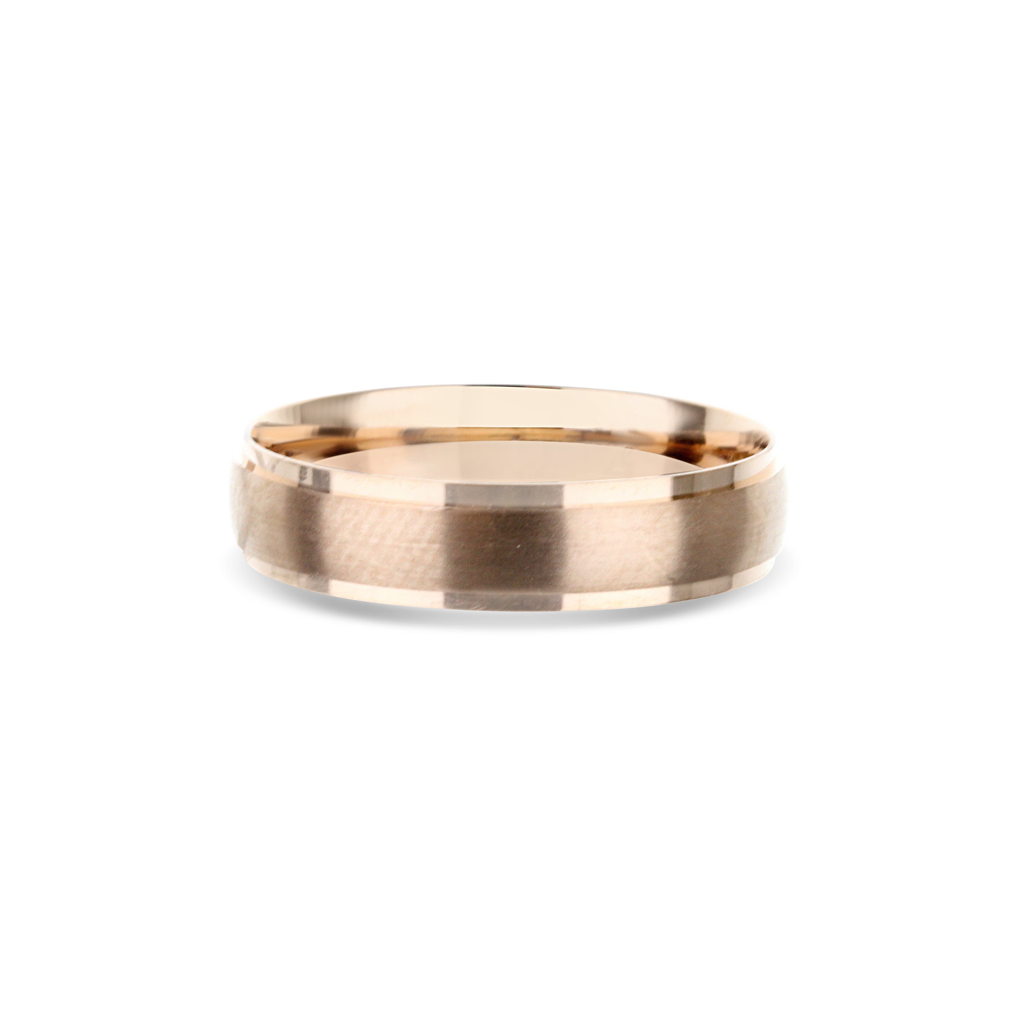 14K Rose Gold Brushed Center Step Edge Wedding Band