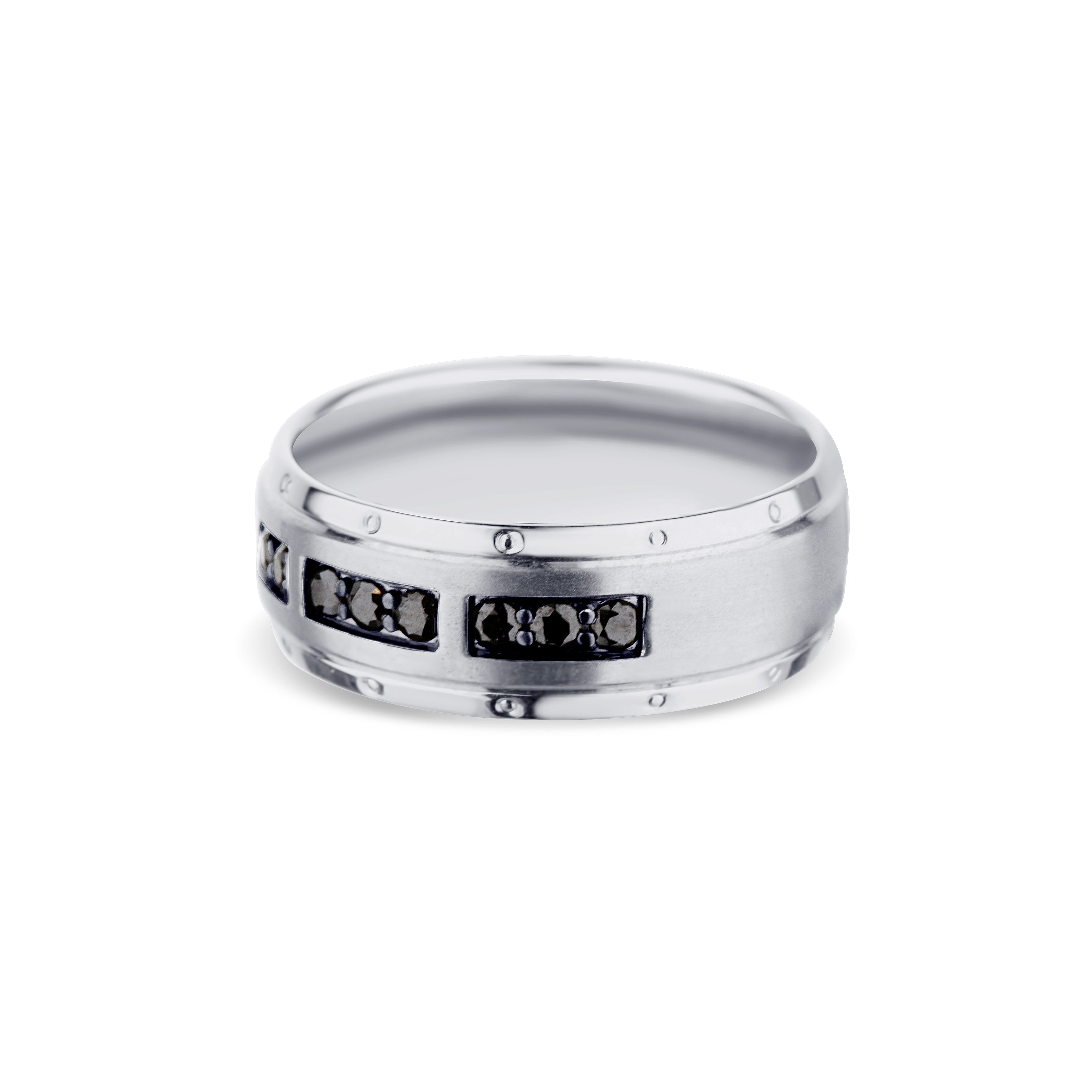 14K White Gold Black Rhodium Wedding Band 8mm