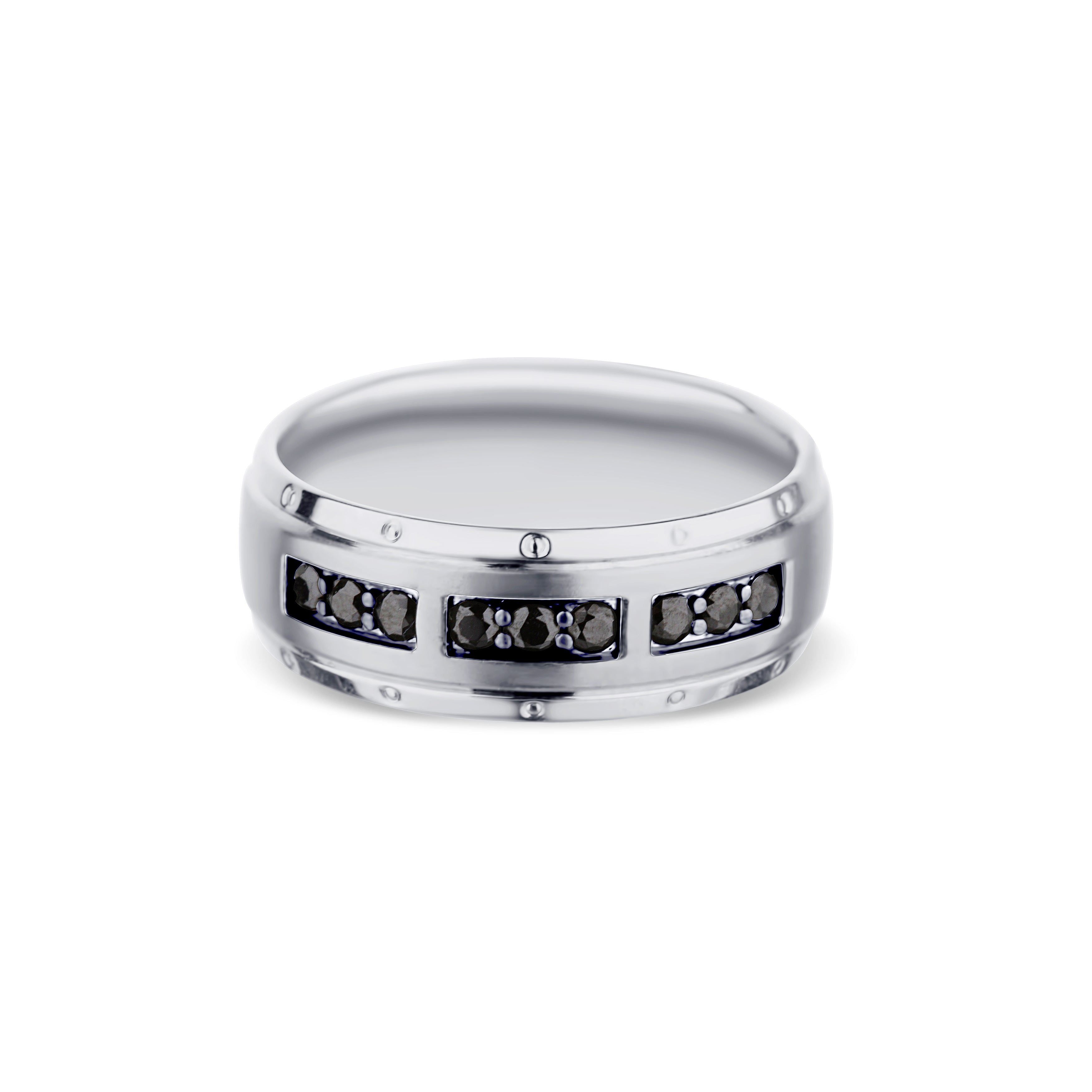 14K White Gold Black Rhodium Wedding Band 8mm