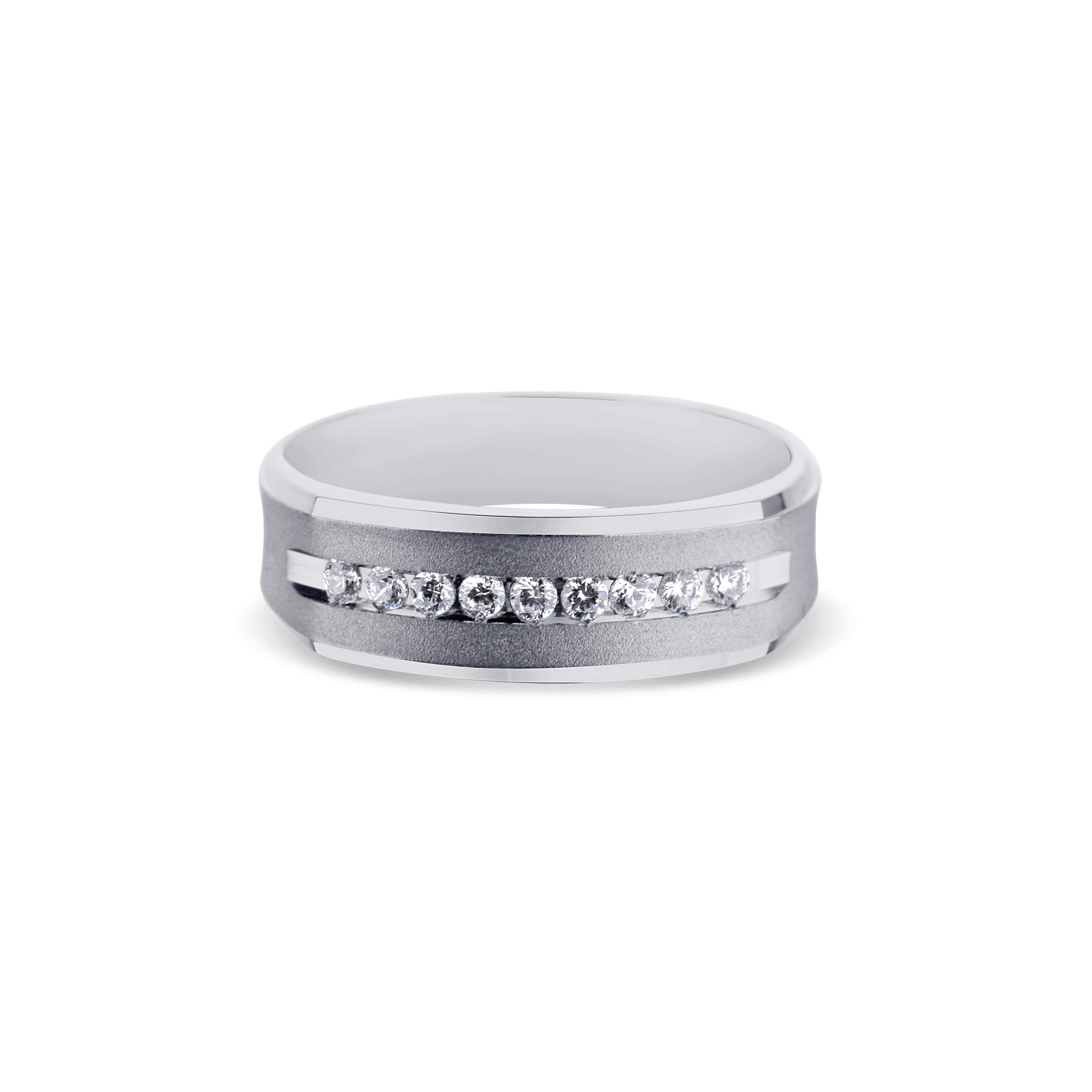14K White Gold Brushed Center Wedding Band