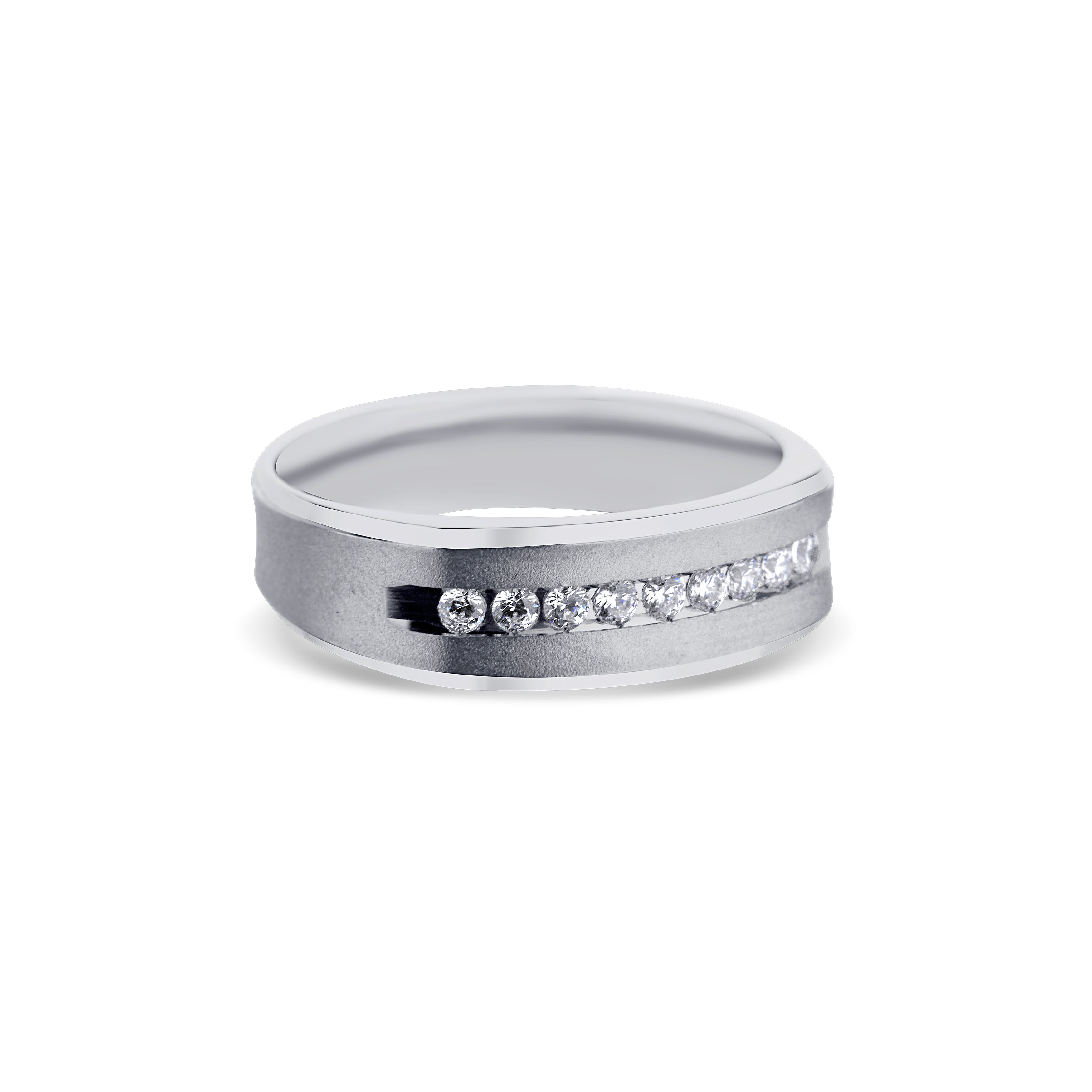 14K White Gold Brushed Center Wedding Band