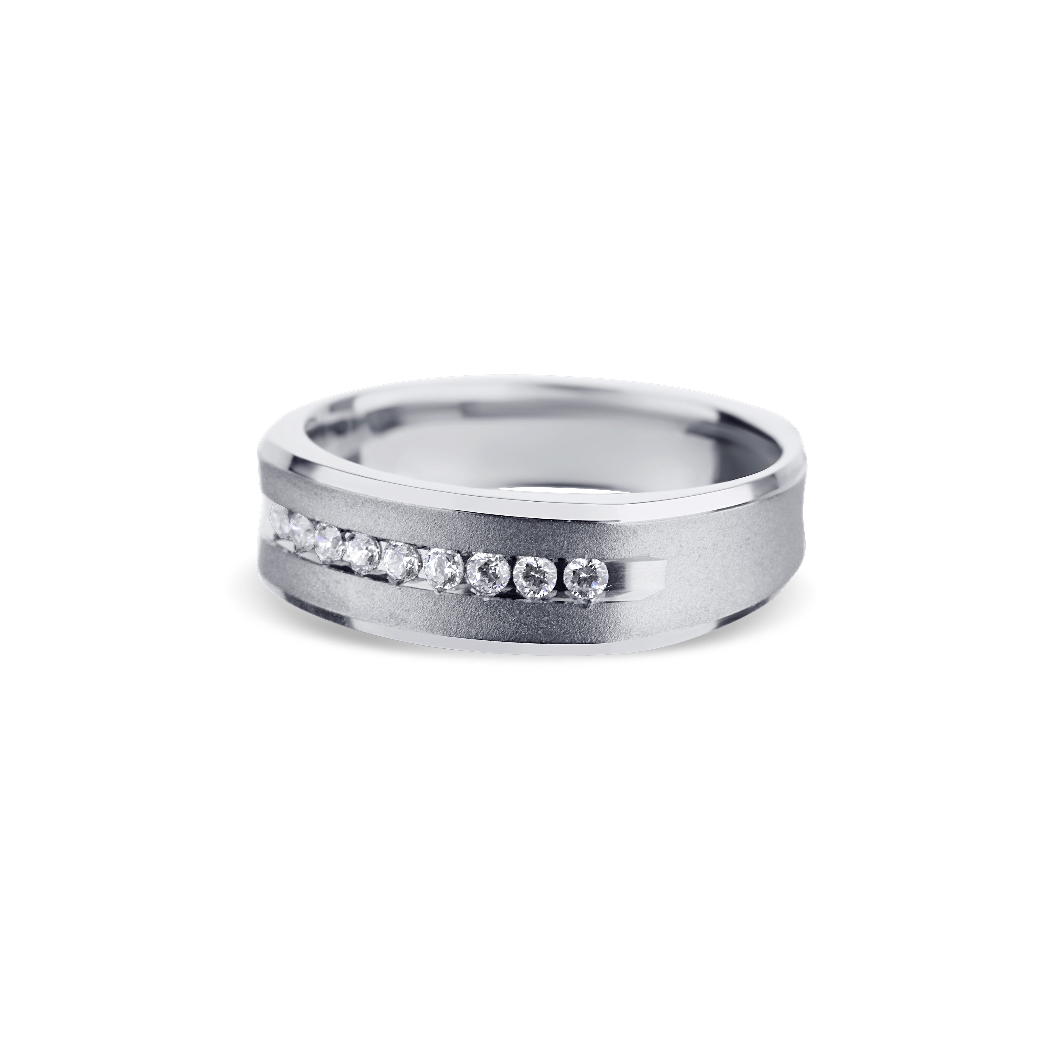 14K White Gold Brushed Center Wedding Band
