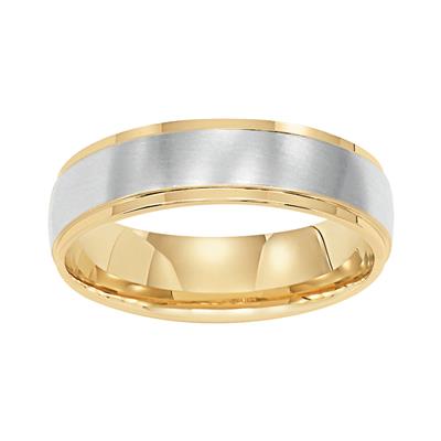 14K White Gold and 14K Yellow Gold Center Brushed Finish Flat Edge Wedding Band 6mm