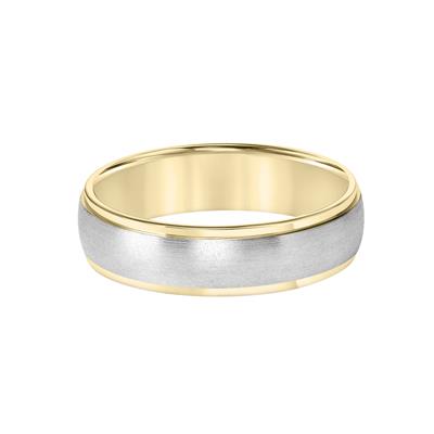 14K White Gold and 14K Yellow Gold Center Brushed Finish Flat Edge Wedding Band 6mm
