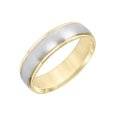 14K White Gold and 14K Yellow Gold Center Brushed Finish Flat Edge Wedding Band 6mm