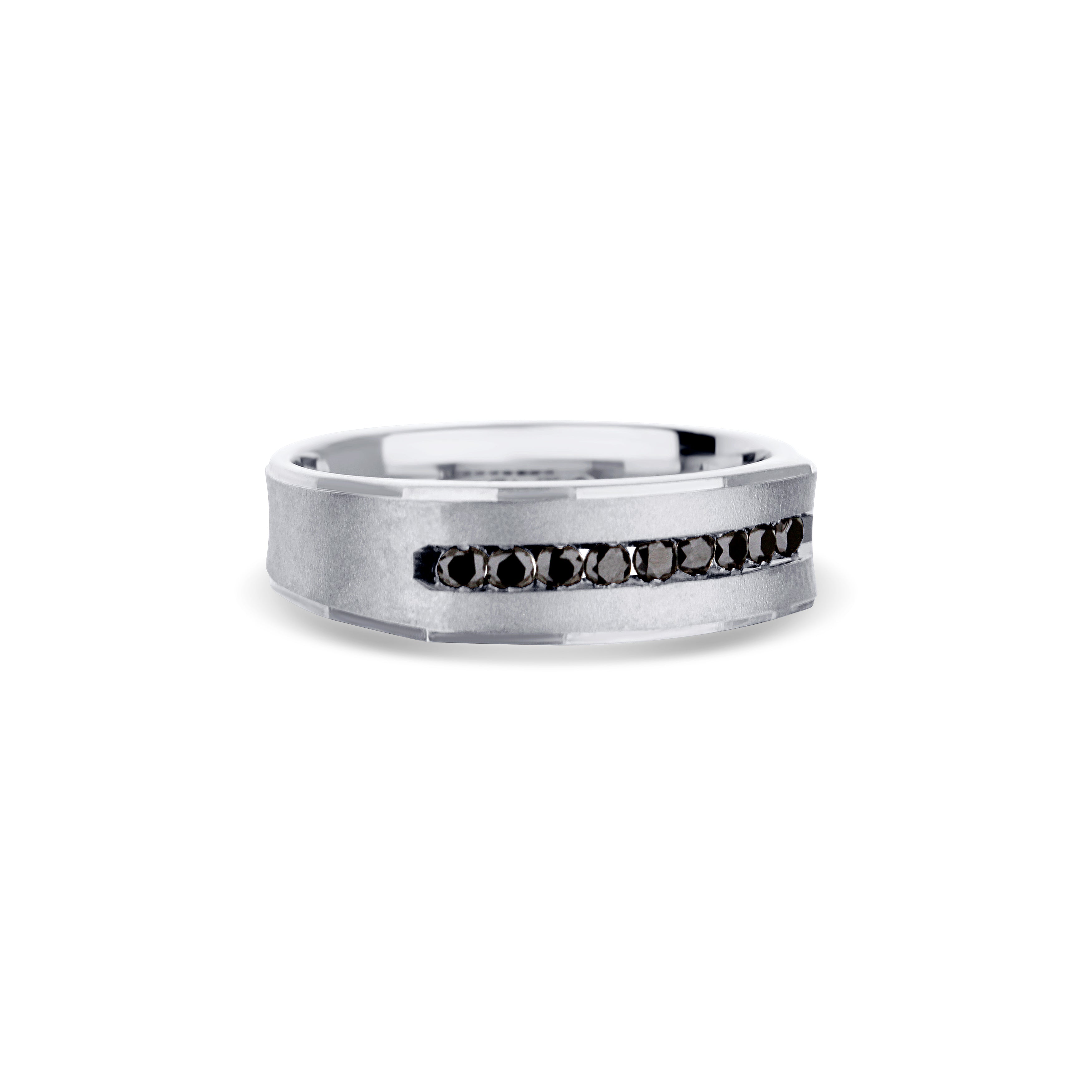 14K White Gold Brushed Center Wedding Band