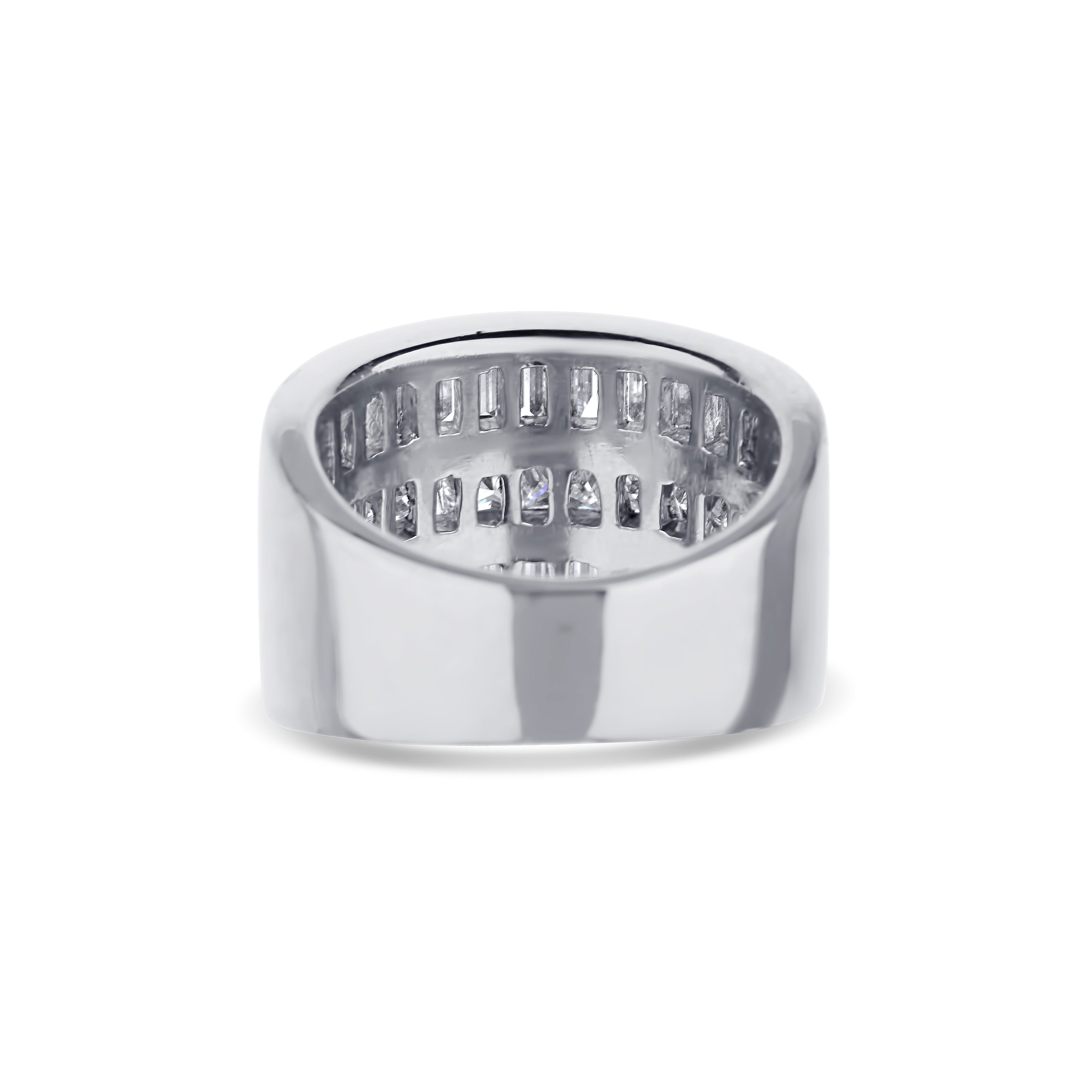 Platinum Triple Row Baguette and Round Diamond Ring